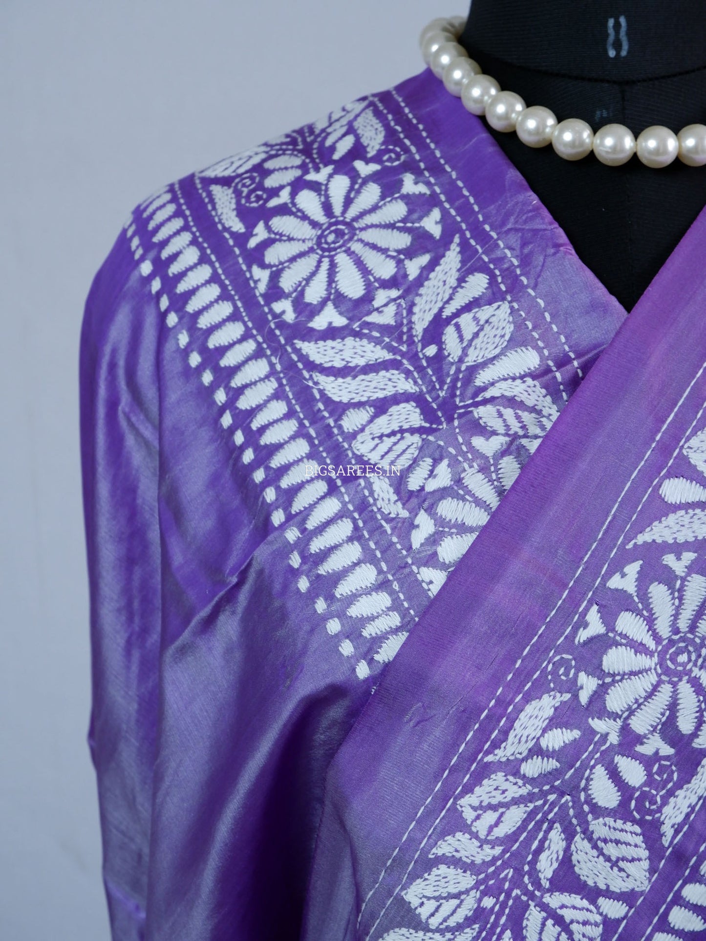 Kantha - Stitch Hand Embroidered Saree | Blended Bangalore Silk / Art Silk | Purple