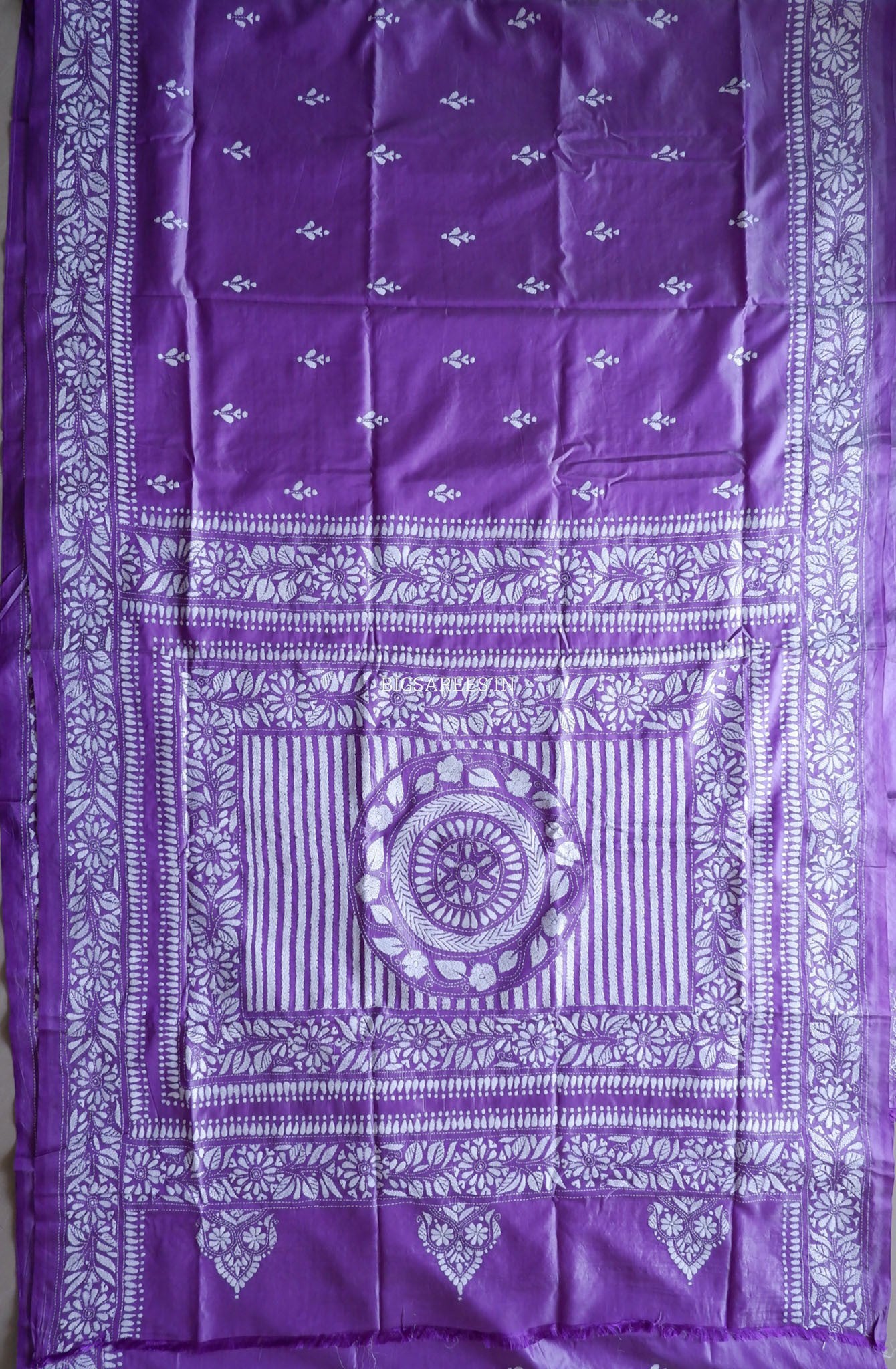 Kantha - Stitch Hand Embroidered Saree | Blended Bangalore Silk / Art Silk | Purple
