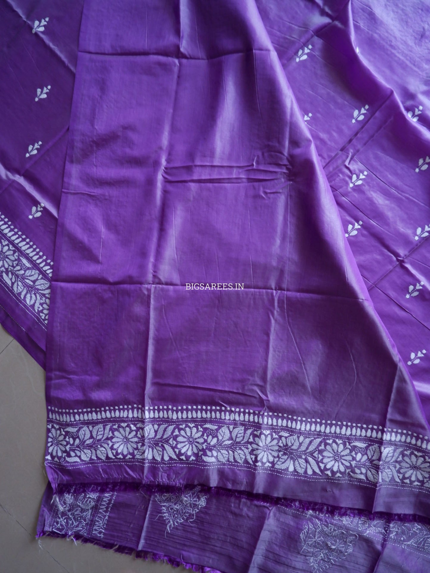 Kantha - Stitch Hand Embroidered Saree | Blended Bangalore Silk / Art Silk | Purple