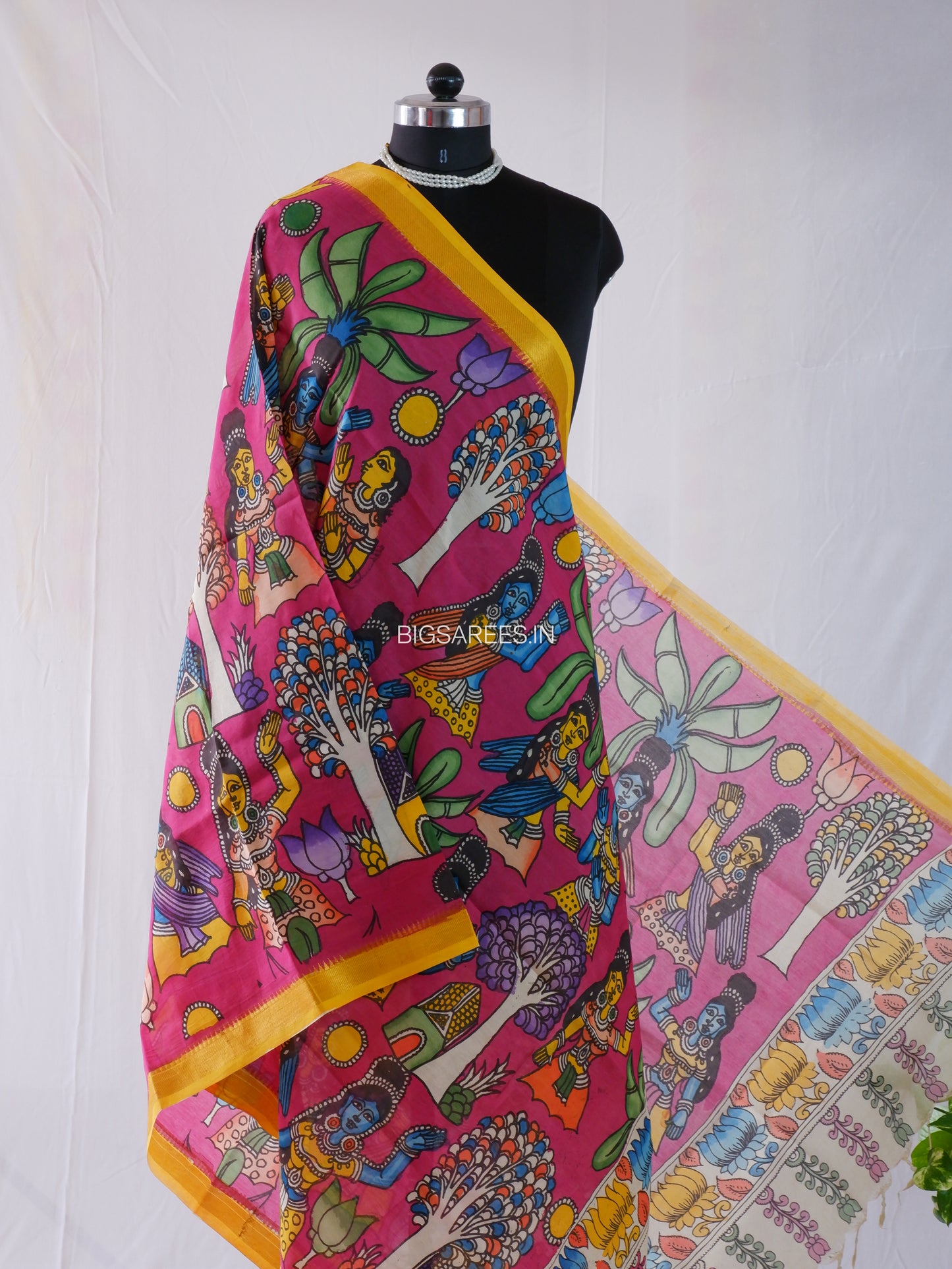 Pen Kalamkari Hand Painted Bangalore Silk Dupatta | Neutral Dark Pink | 36"
