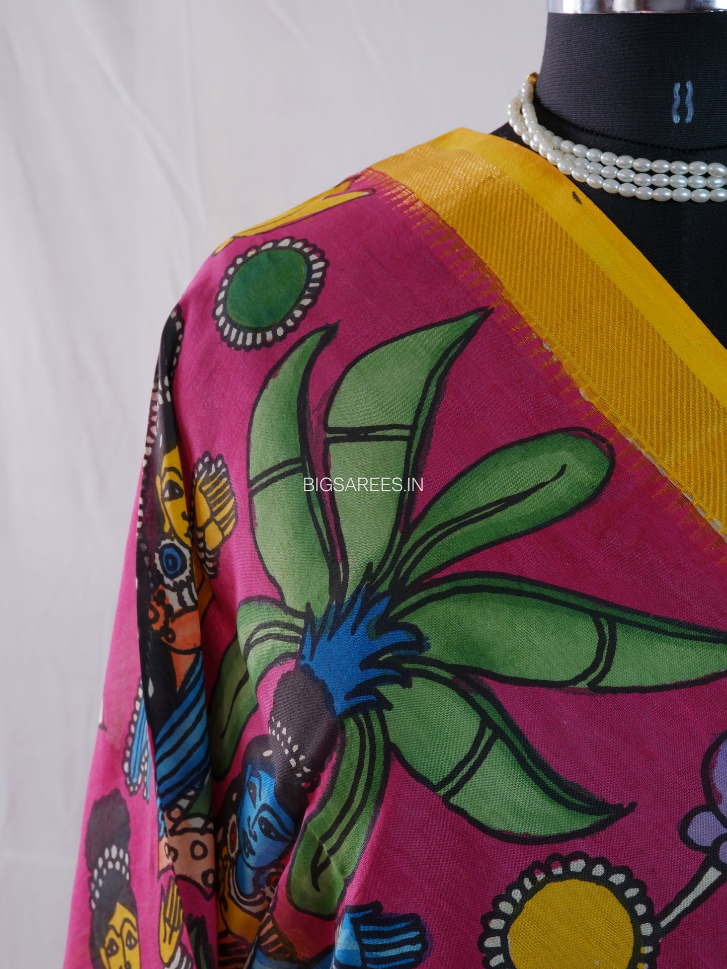 Pen Kalamkari Hand Painted Bangalore Silk Dupatta | Neutral Dark Pink | 36"