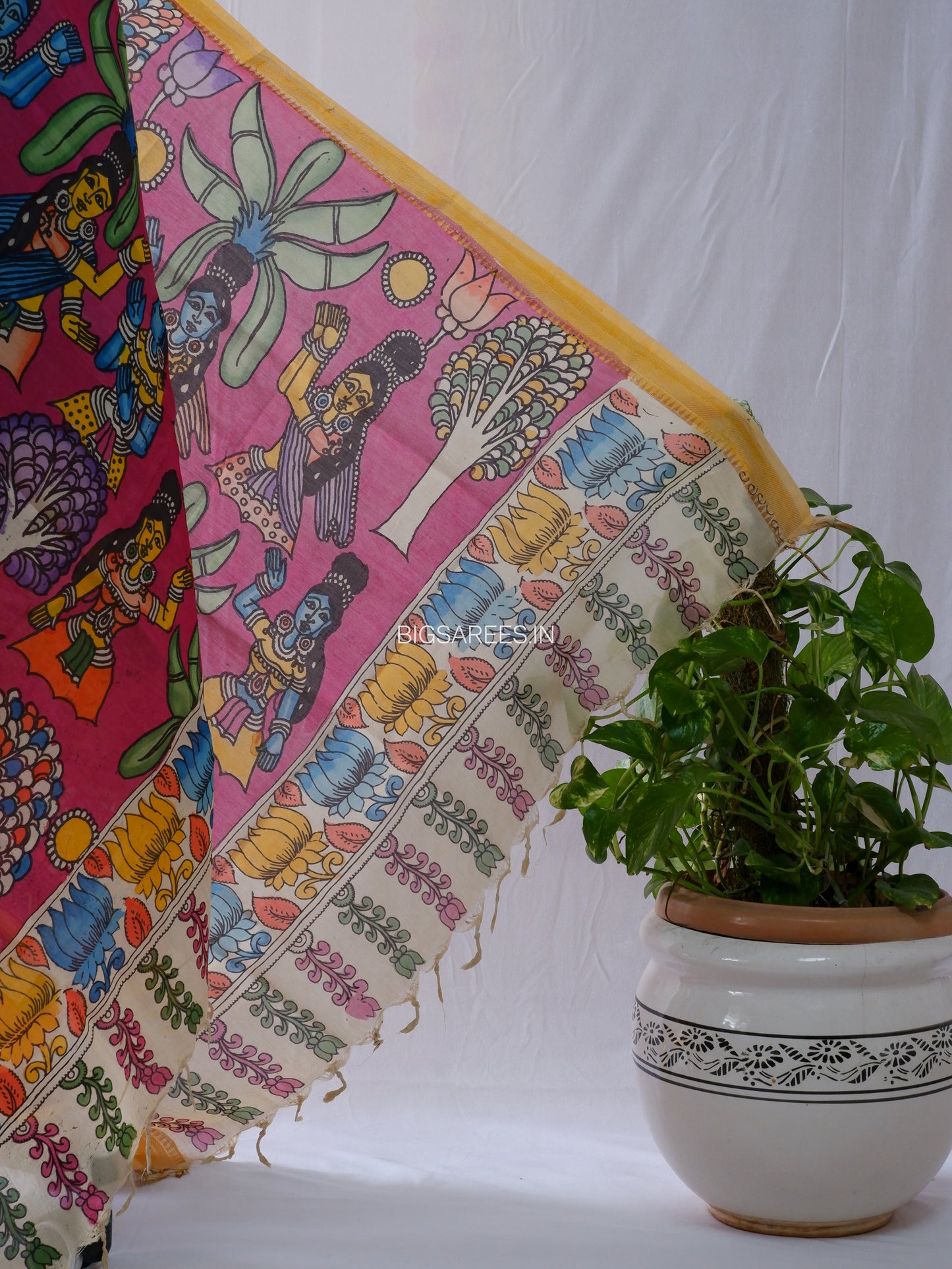 Pen Kalamkari Hand Painted Bangalore Silk Dupatta | Neutral Dark Pink | 36"