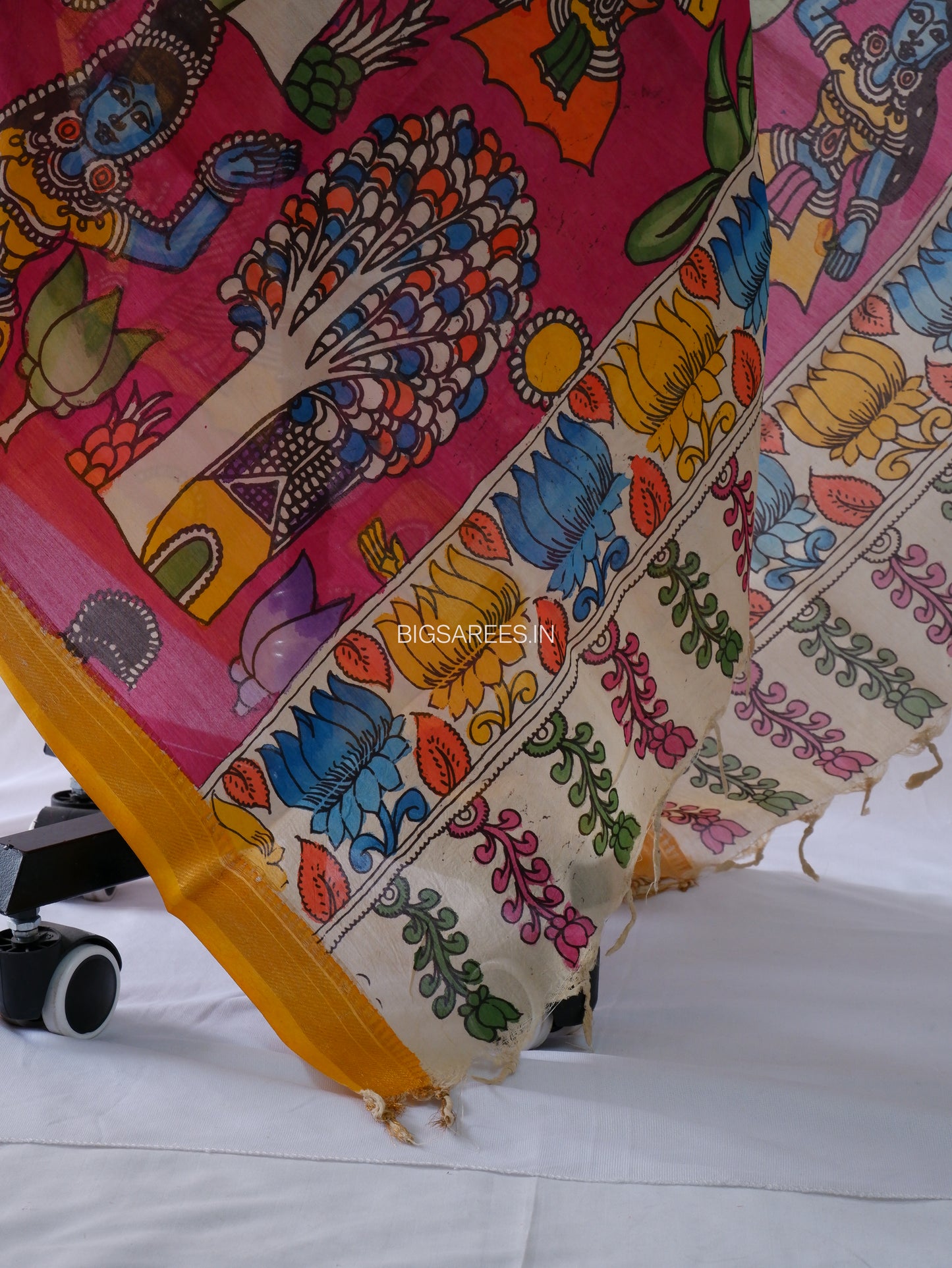 Pen Kalamkari Hand Painted Bangalore Silk Dupatta | Neutral Dark Pink | 36"