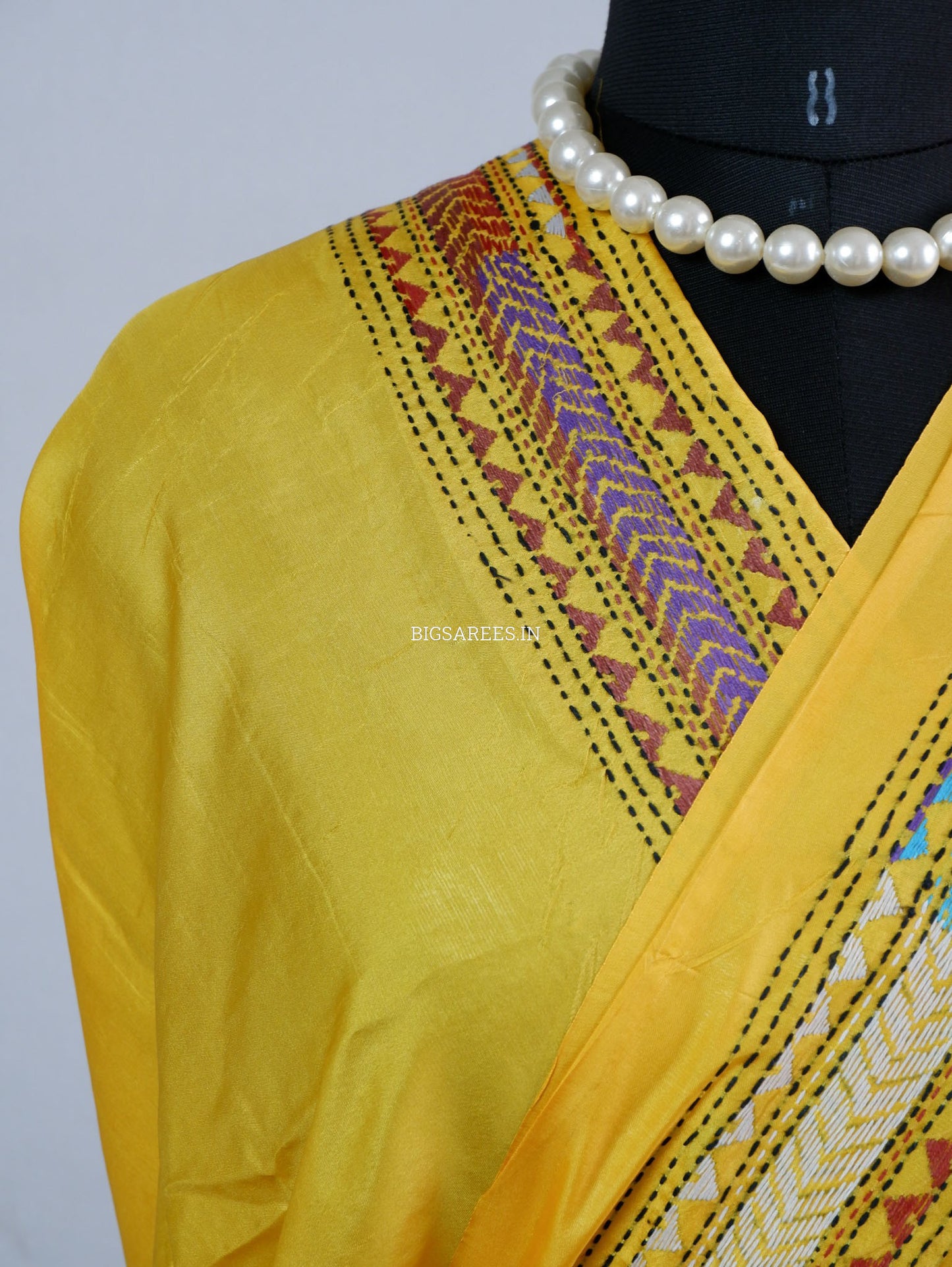 Kantha - Stitch Hand Embroidered Saree| Blended Bangalore Silk / Art Silk | Yellow