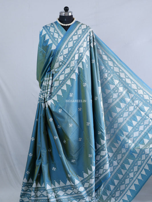 Kantha - Stitch Hand Embroidered Saree | Blended Bangalore Silk / Art Silk | Dual Tone