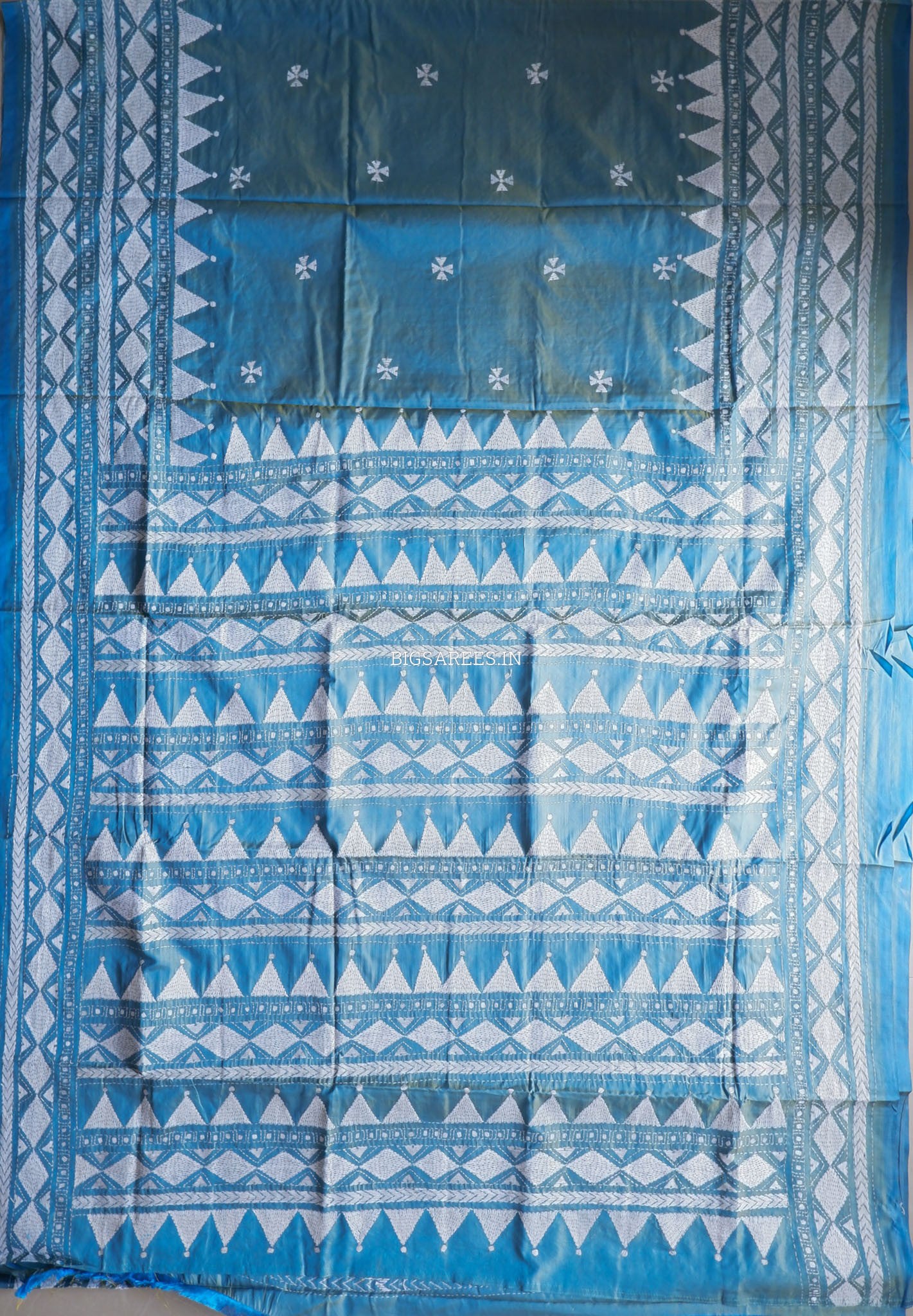 Kantha - Stitch Hand Embroidered Saree | Blended Bangalore Silk / Art Silk | Dual Tone