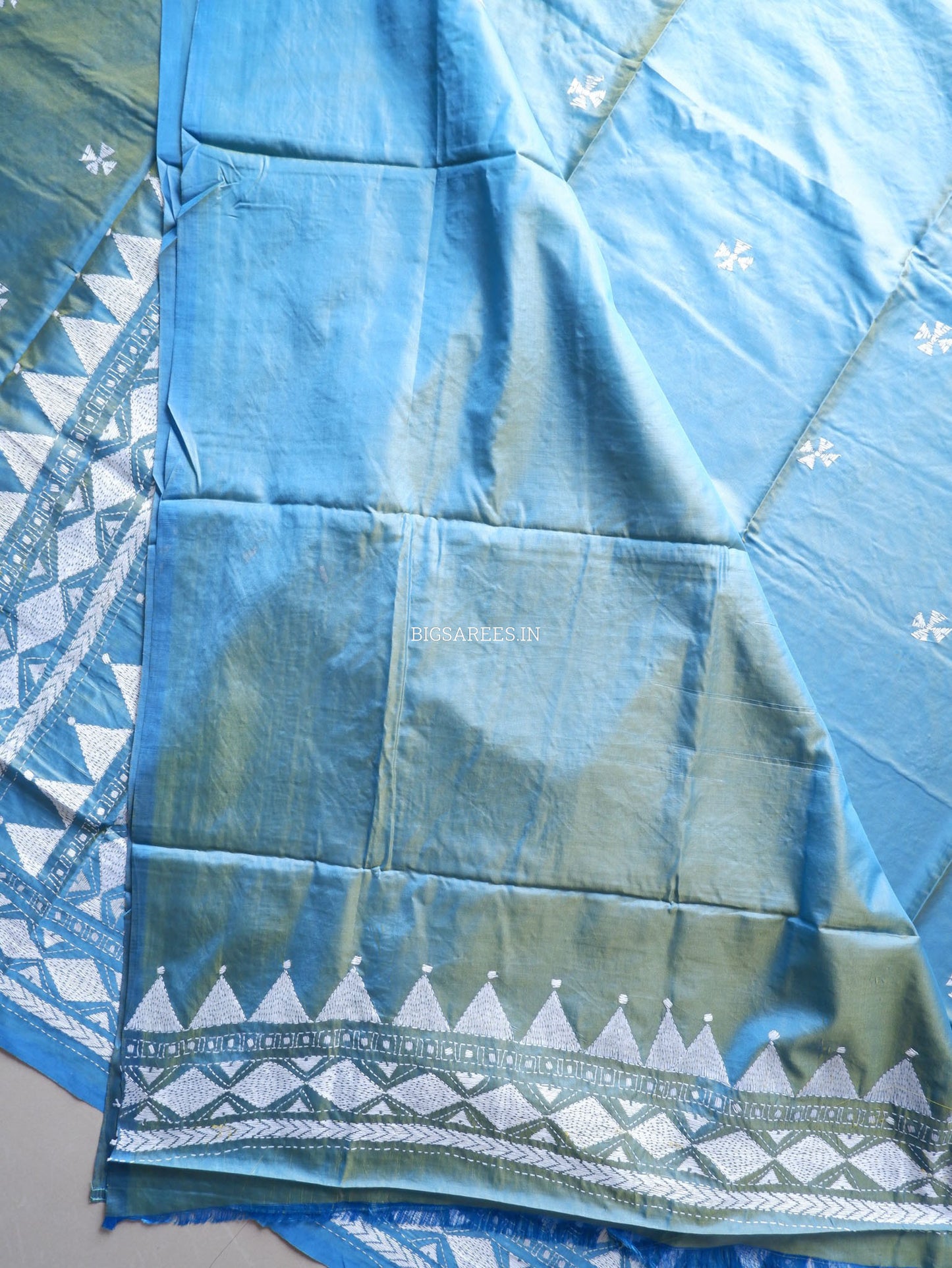 Kantha - Stitch Hand Embroidered Saree | Blended Bangalore Silk / Art Silk | Dual Tone