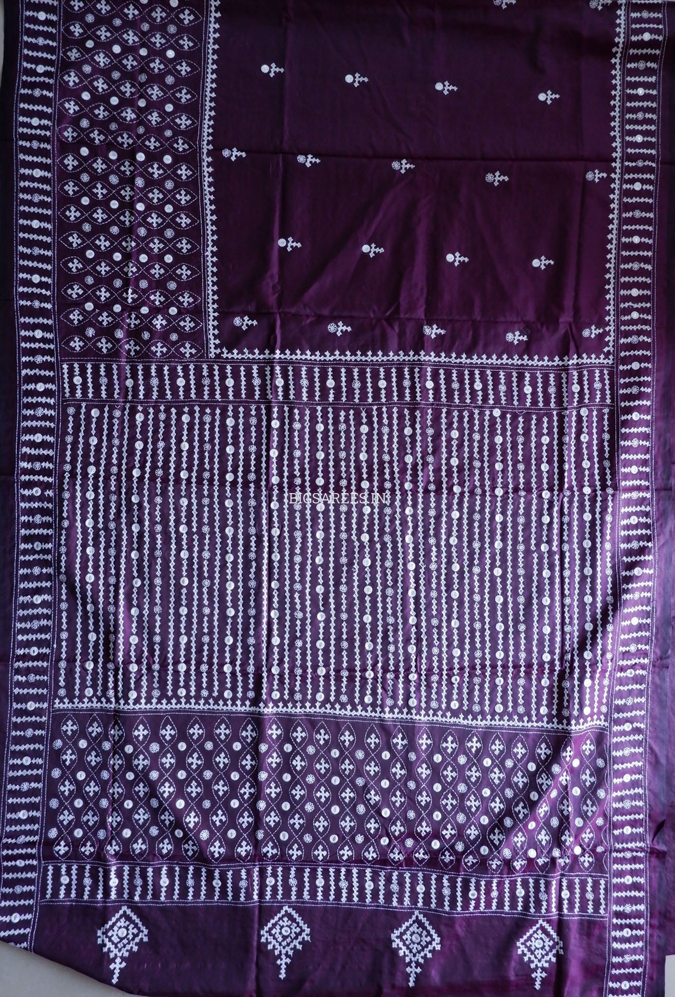 Kutchi/Gujarati Stitch Hand Embroidered Saree | Art Silk | Foil Mirror | Dark Purple