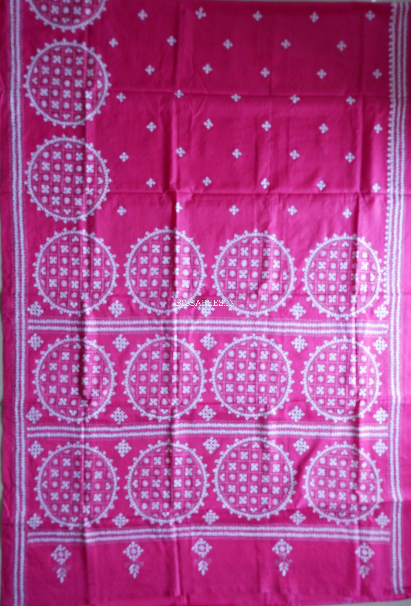 Kutchi/Gujarati Hand Embroidered Saree  | Blended Bangalore Silk / Art Silk | Pink