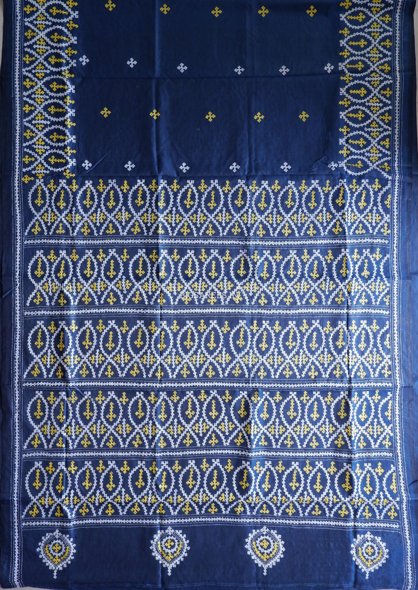 Kutchi/Gujarati Hand Embroidered Saree  | Blended Bangalore Silk / Art Silk | Peacock Blue