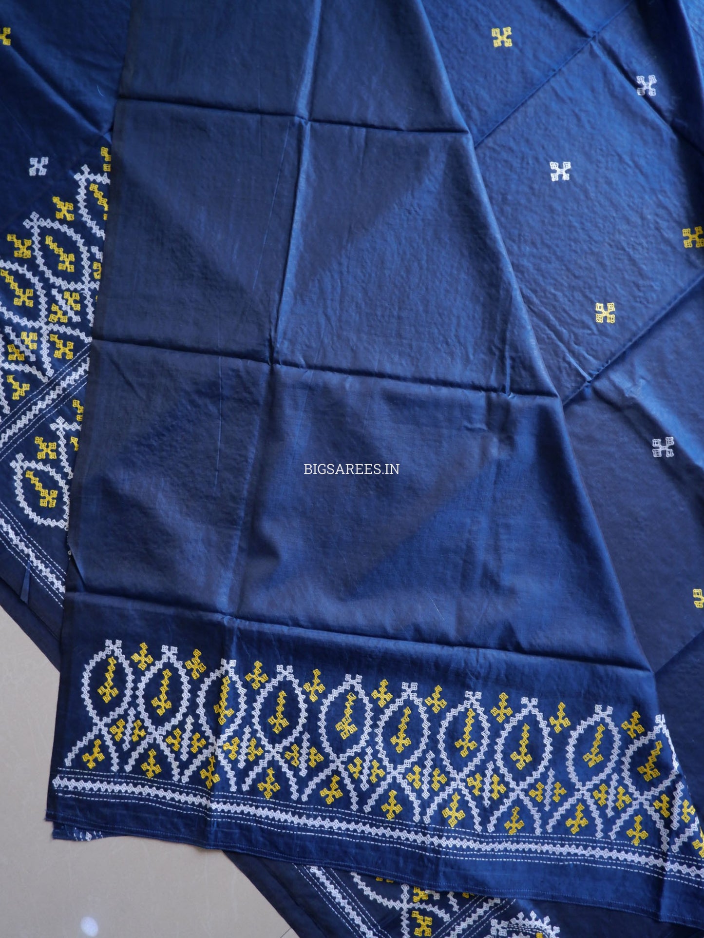 Kutchi/Gujarati Hand Embroidered Saree  | Blended Bangalore Silk / Art Silk | Peacock Blue