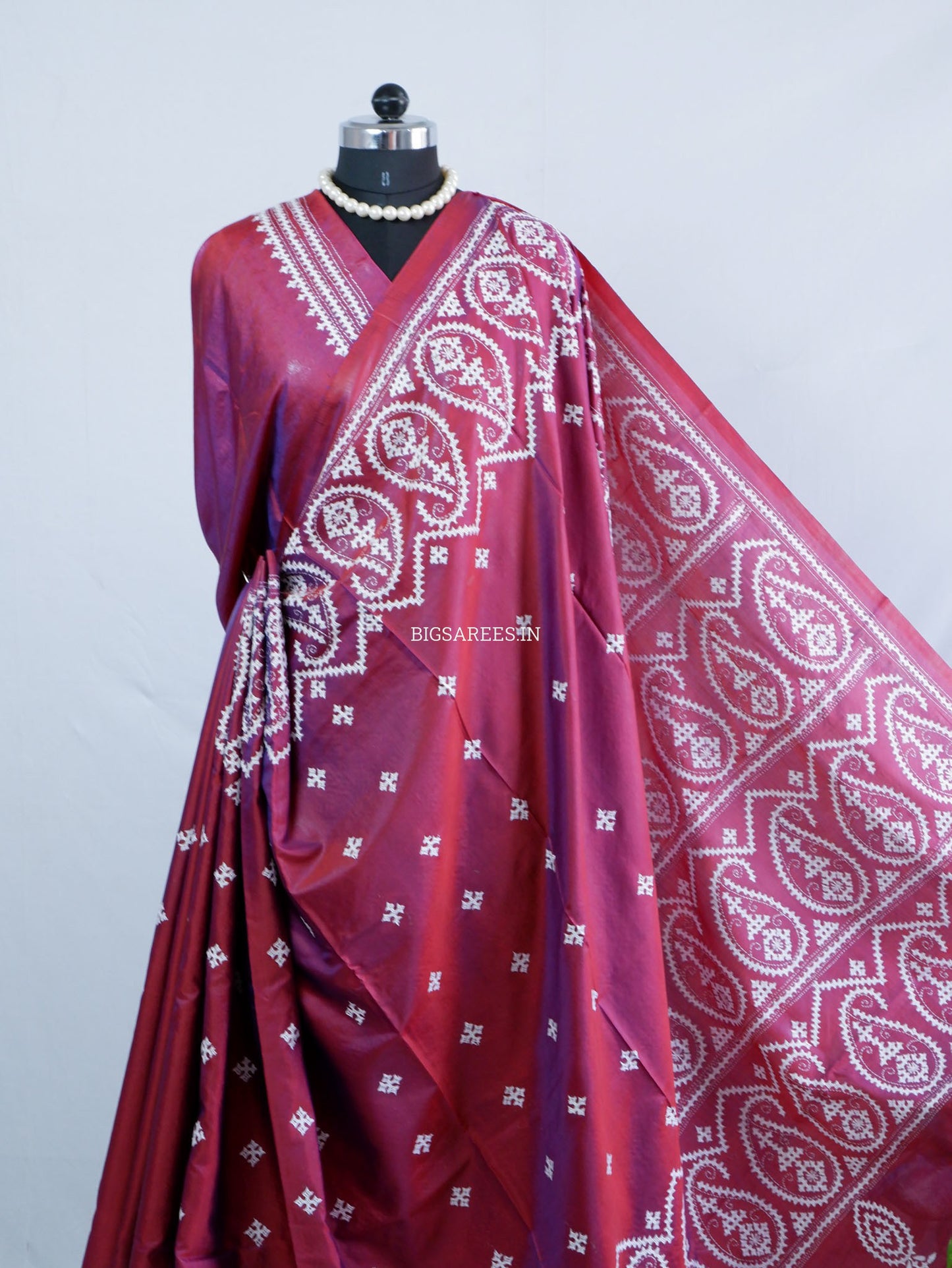 Kutchi/Gujarati Hand Embroidered Saree  | Blended Bangalore Silk / Art Silk | Plum Red