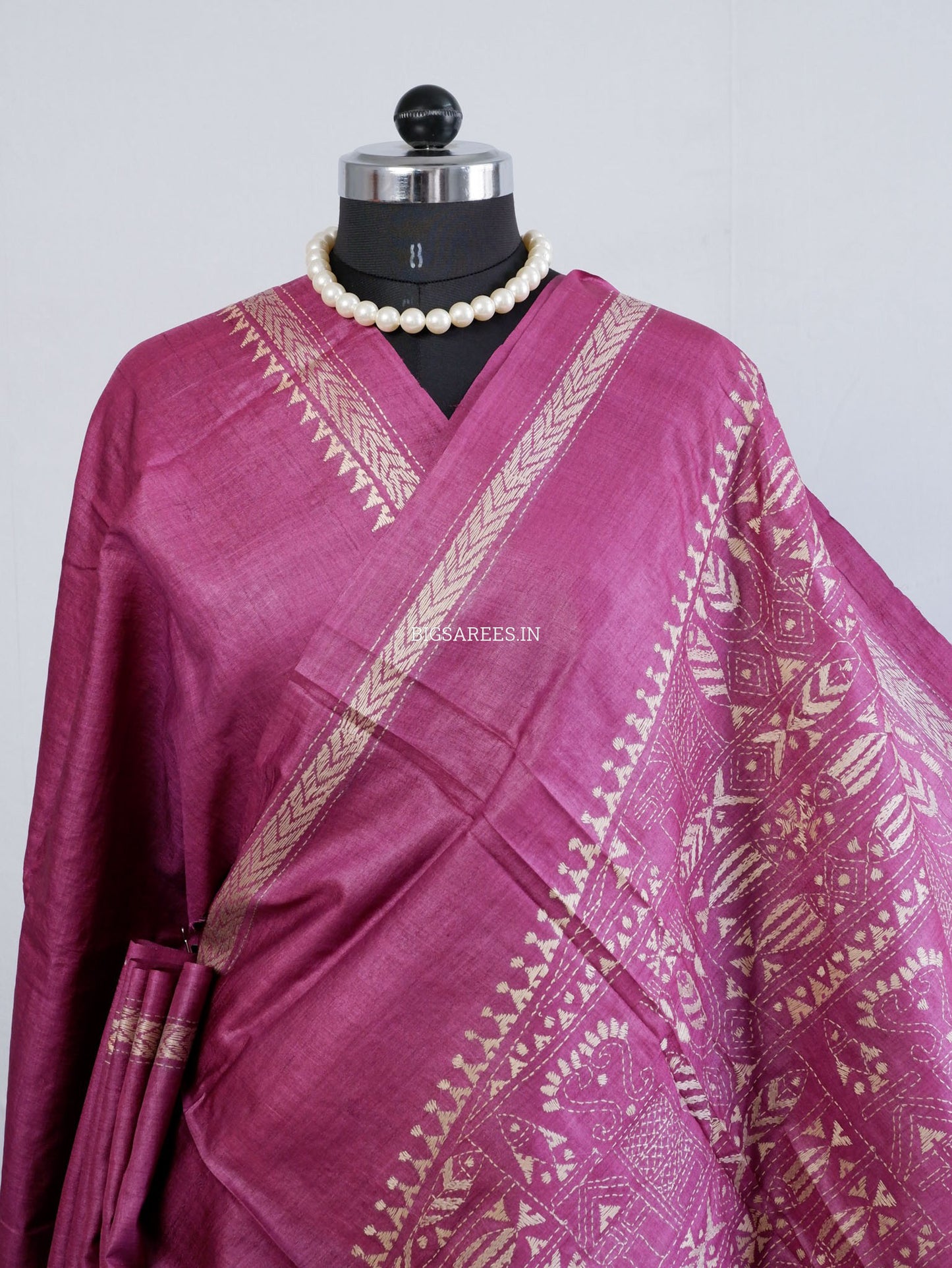 Kantha Stitch Hand Embroidered Saree | Pure Tussar Silk | Silk Mark Certified | Violet