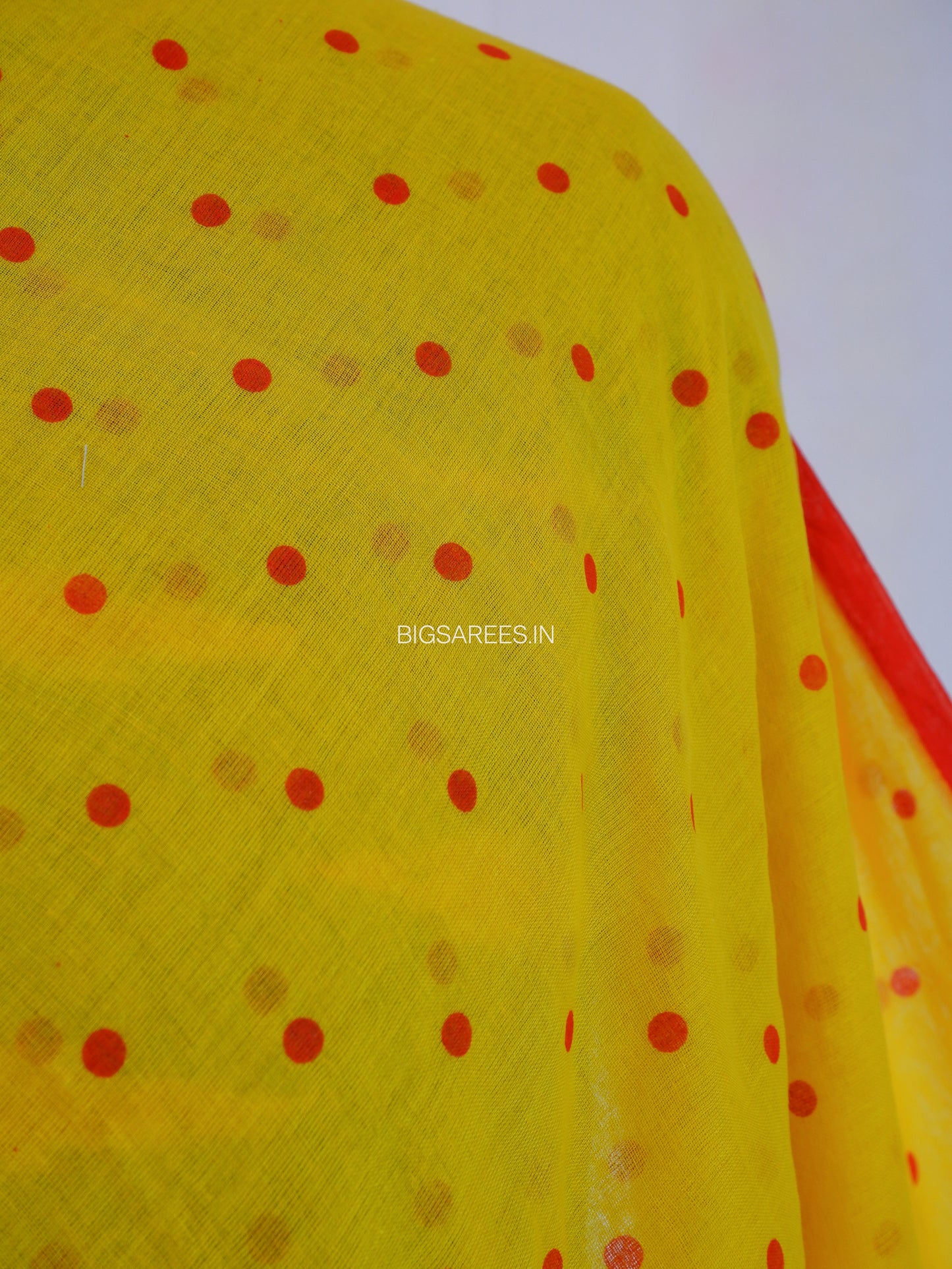 Polka Dot Saree With Blouse | Mul Cotton | Yellow