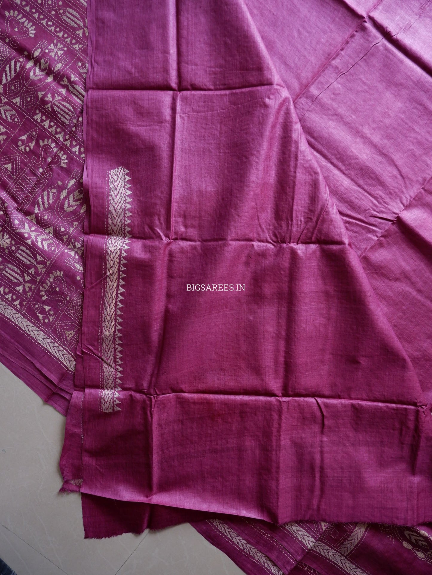Kantha Stitch Hand Embroidered Saree | Pure Tussar Silk | Silk Mark Certified | Violet
