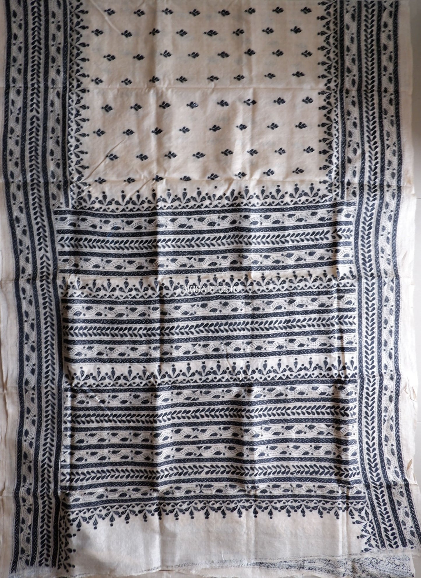 Kantha - Stitch Hand Embroidered Saree | Gachi Tussar Silk | Silk Marked | White / Black