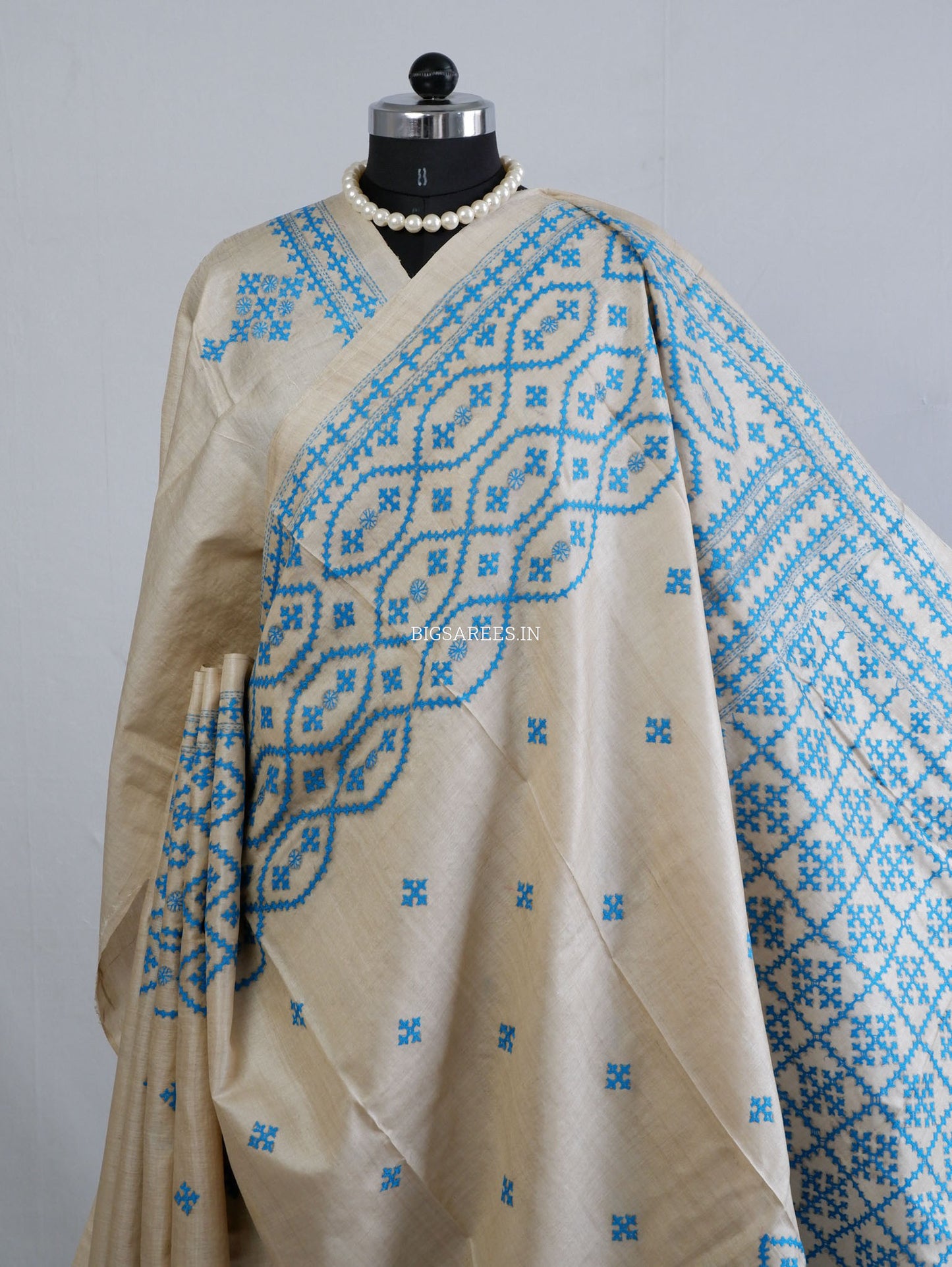 Kutchi Hand Embroidered Saree | Tassar Silk | Silk Marked | Off White