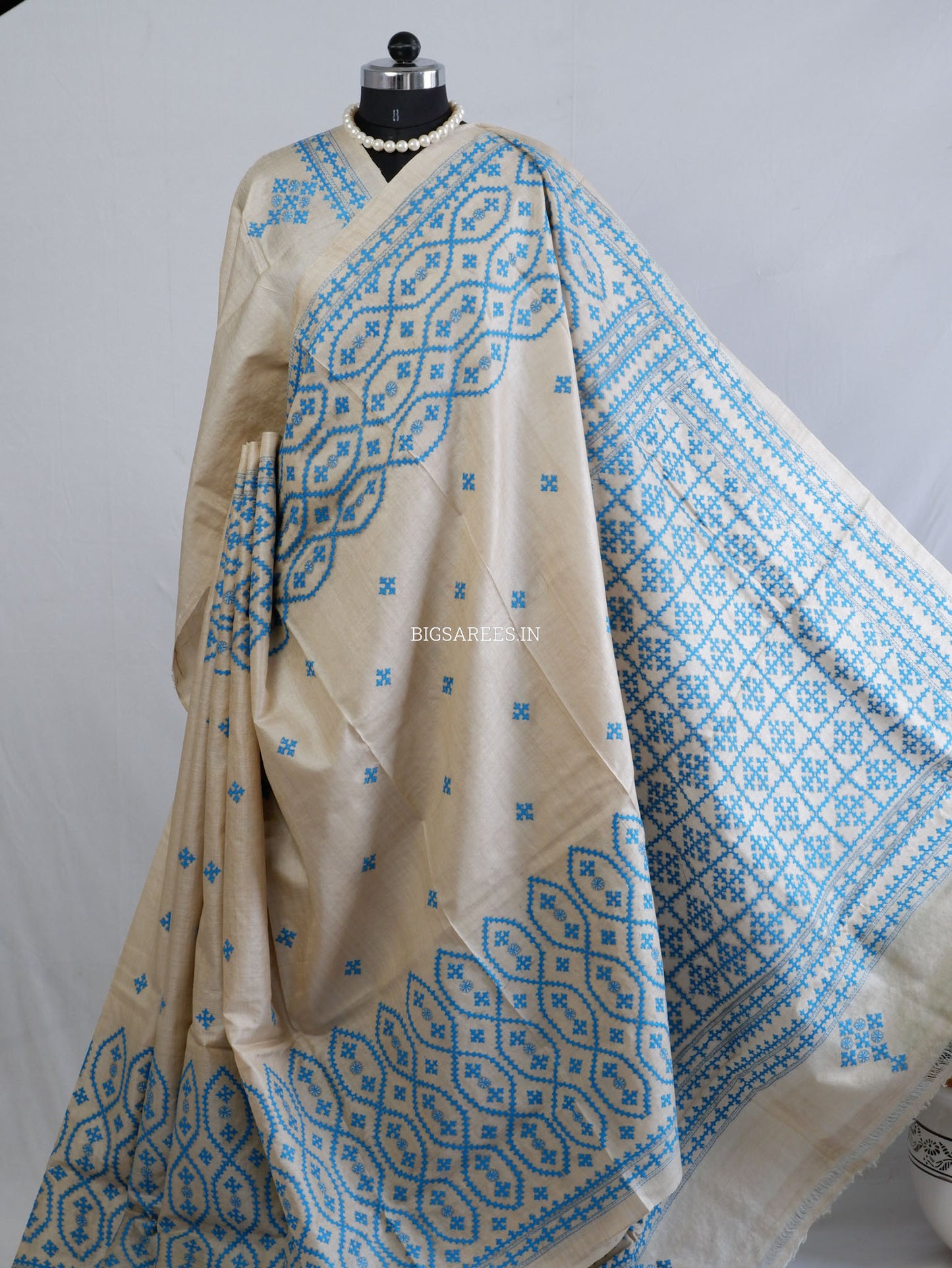 Kutchi Hand Embroidered Saree | Tassar Silk | Silk Marked | Off White