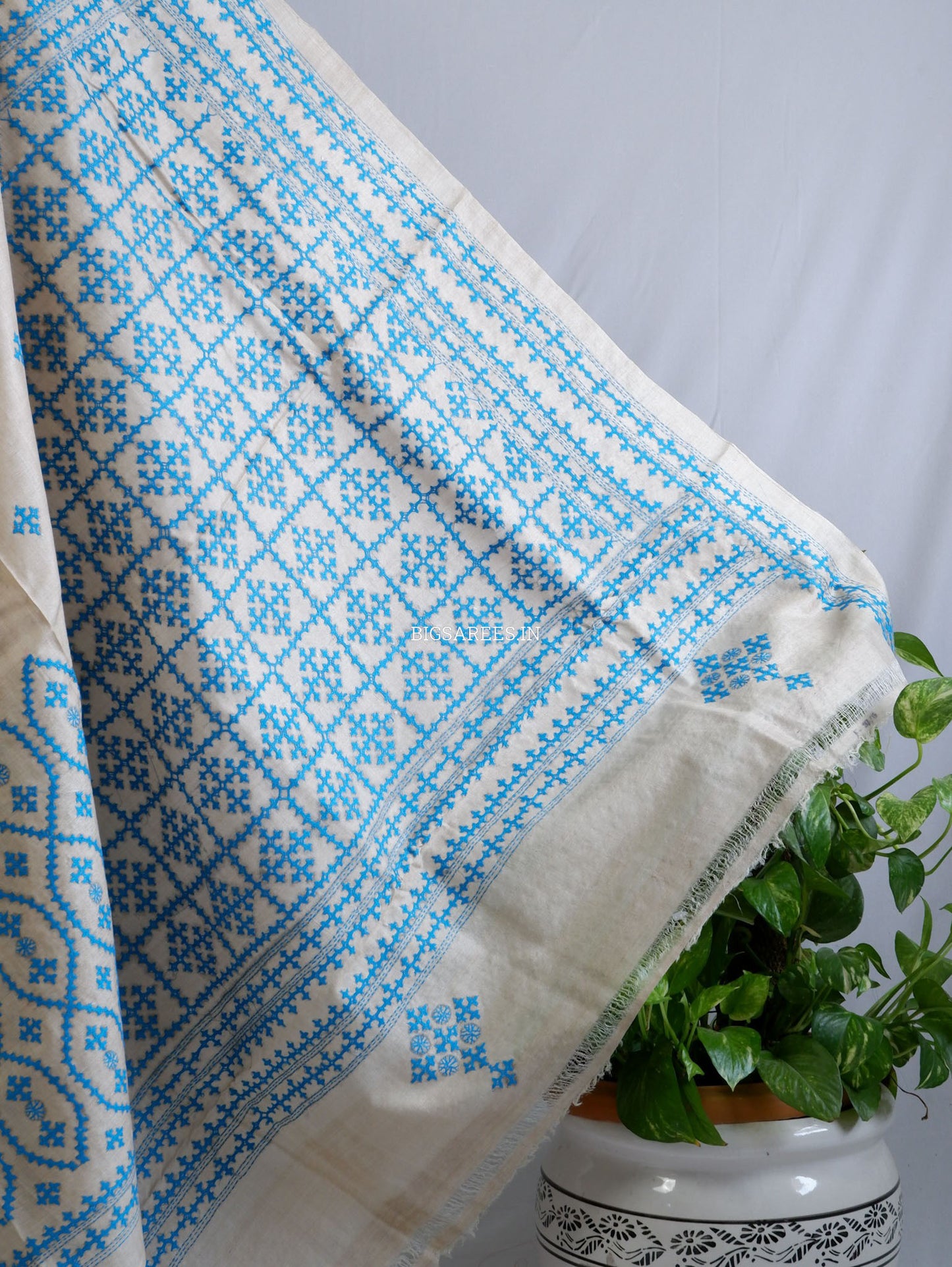 Kutchi Hand Embroidered Saree | Tassar Silk | Silk Marked | Off White