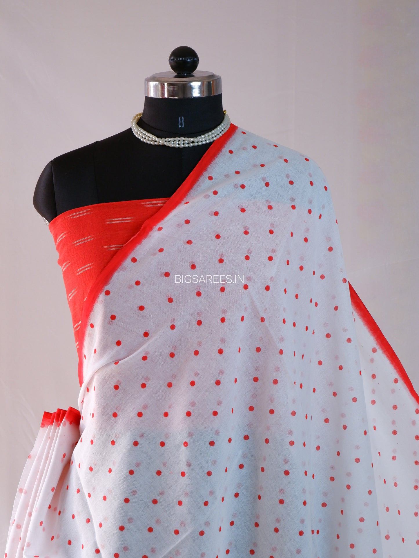 Polka Dot Saree With Blouse | Mul Cotton | White