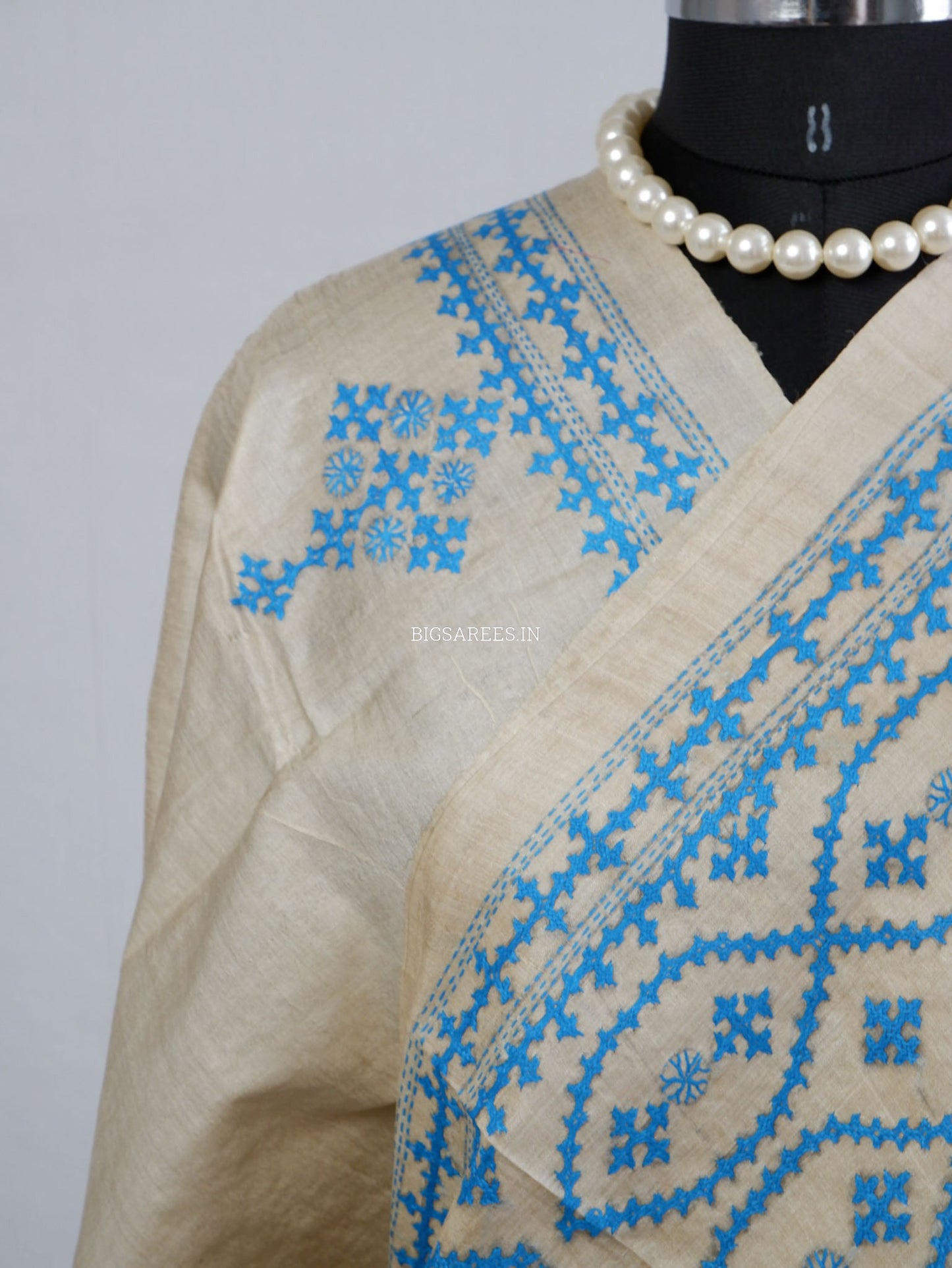Kutchi Hand Embroidered Saree | Tassar Silk | Silk Marked | Off White