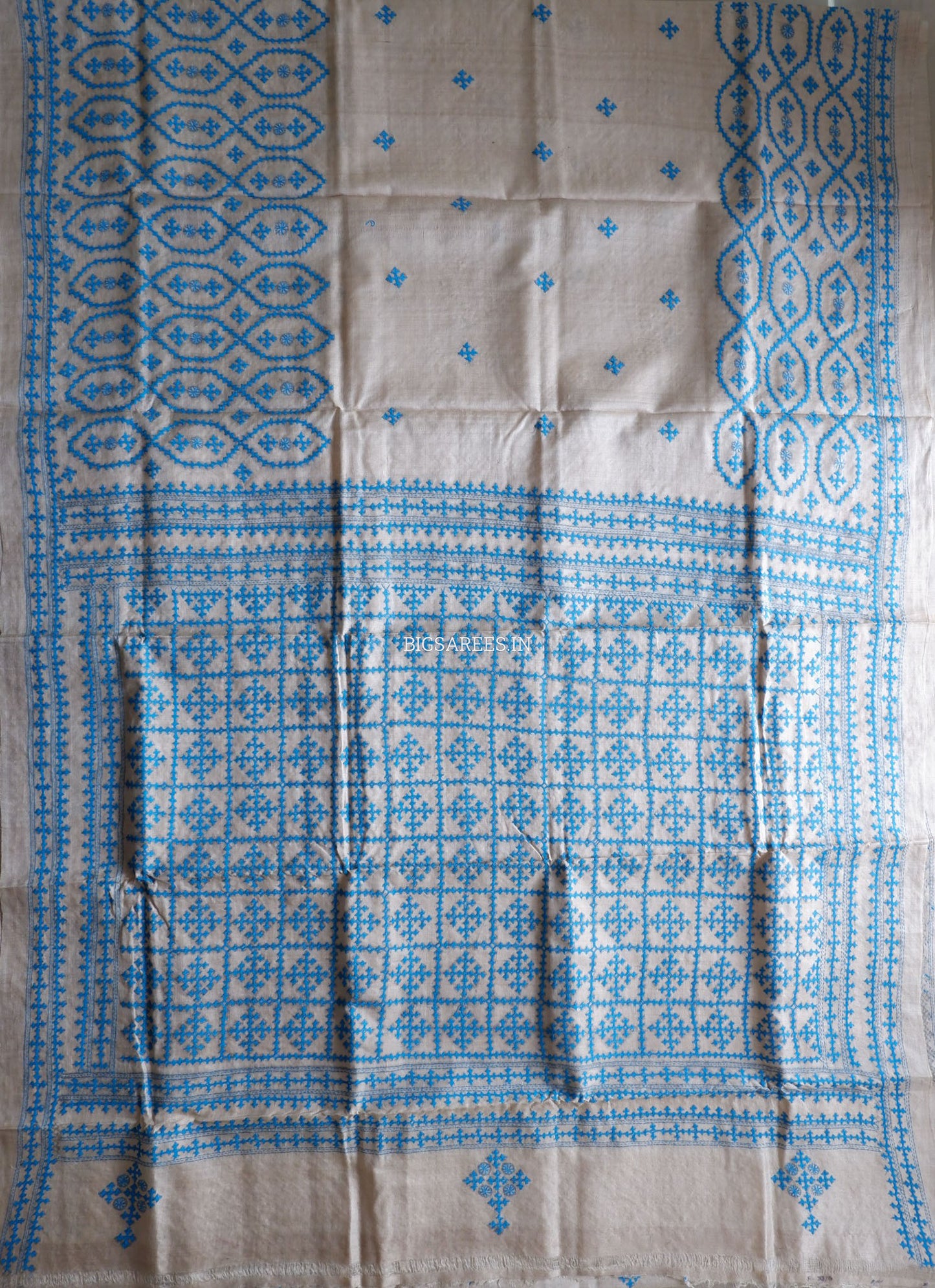 Kutchi Hand Embroidered Saree | Tassar Silk | Silk Marked | Off White