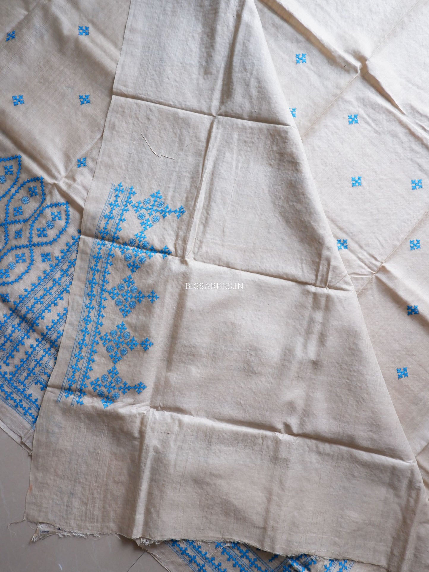 Kutchi Hand Embroidered Saree | Tassar Silk | Silk Marked | Off White