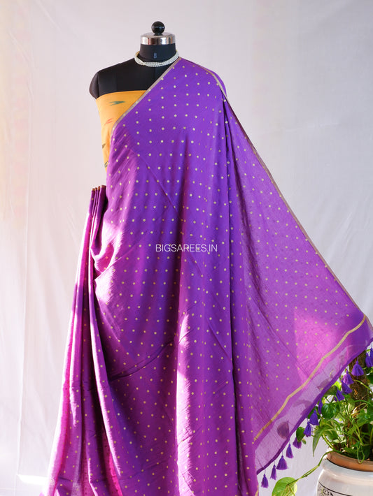 Polka Dot Saree With Blouse | Mul Cotton | Purple