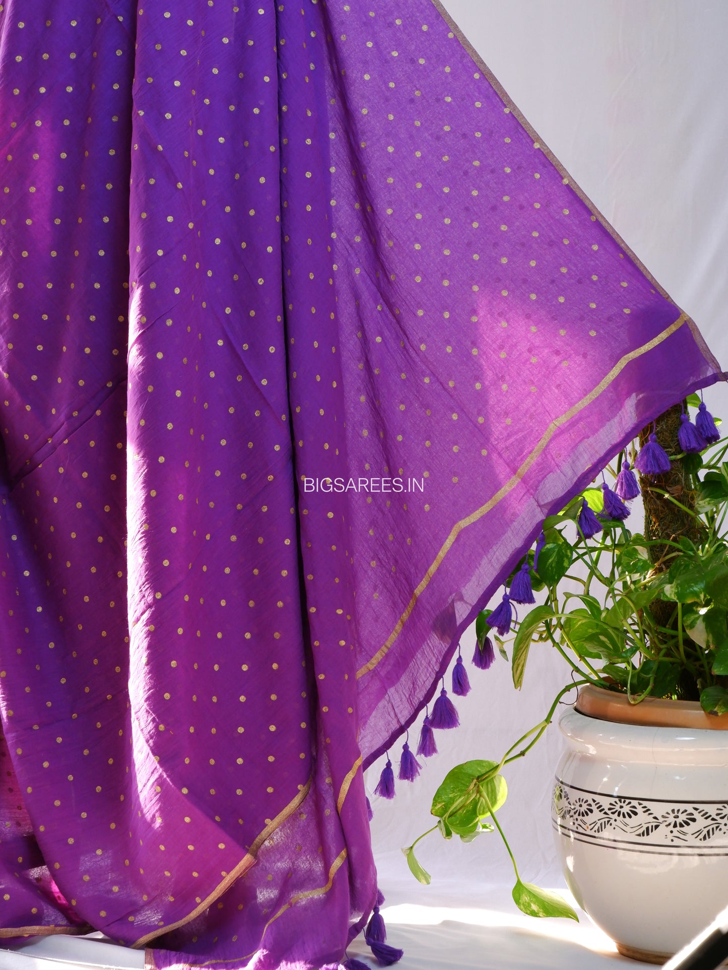 Polka Dot Saree With Blouse | Mul Cotton | Purple