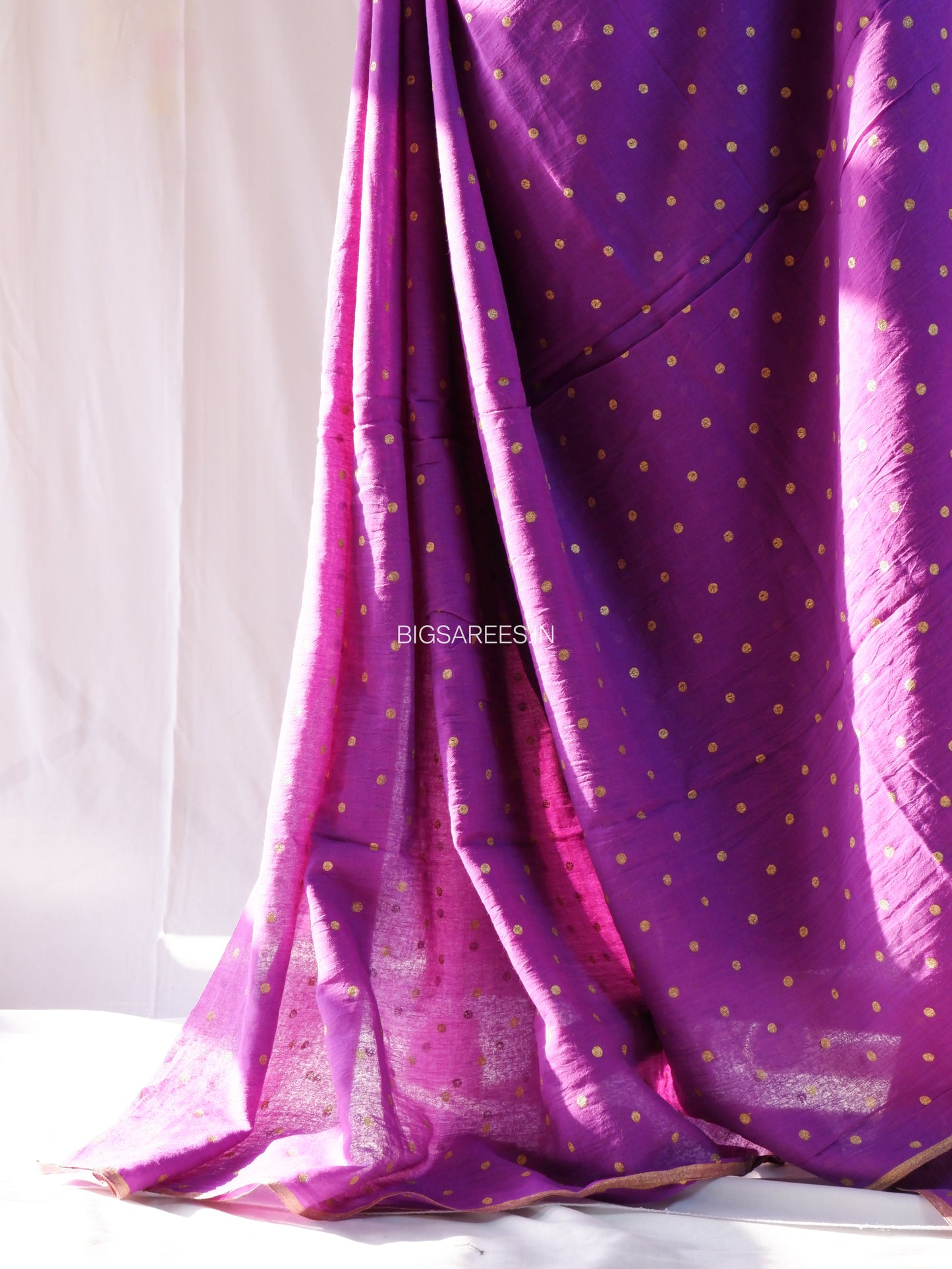 Polka Dot Saree With Blouse | Mul Cotton | Purple