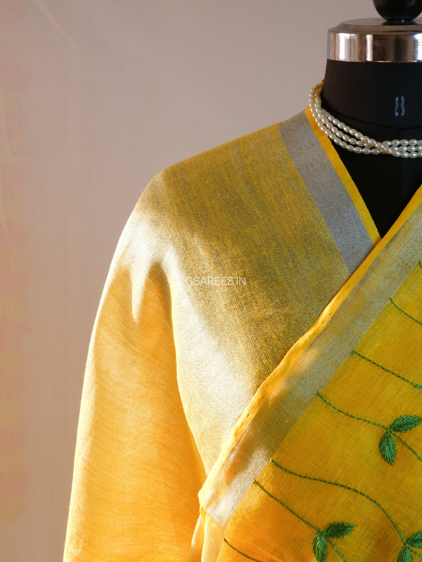 Hand-Embroidered Linen Saree | Linen by Linen | Sun Yellow