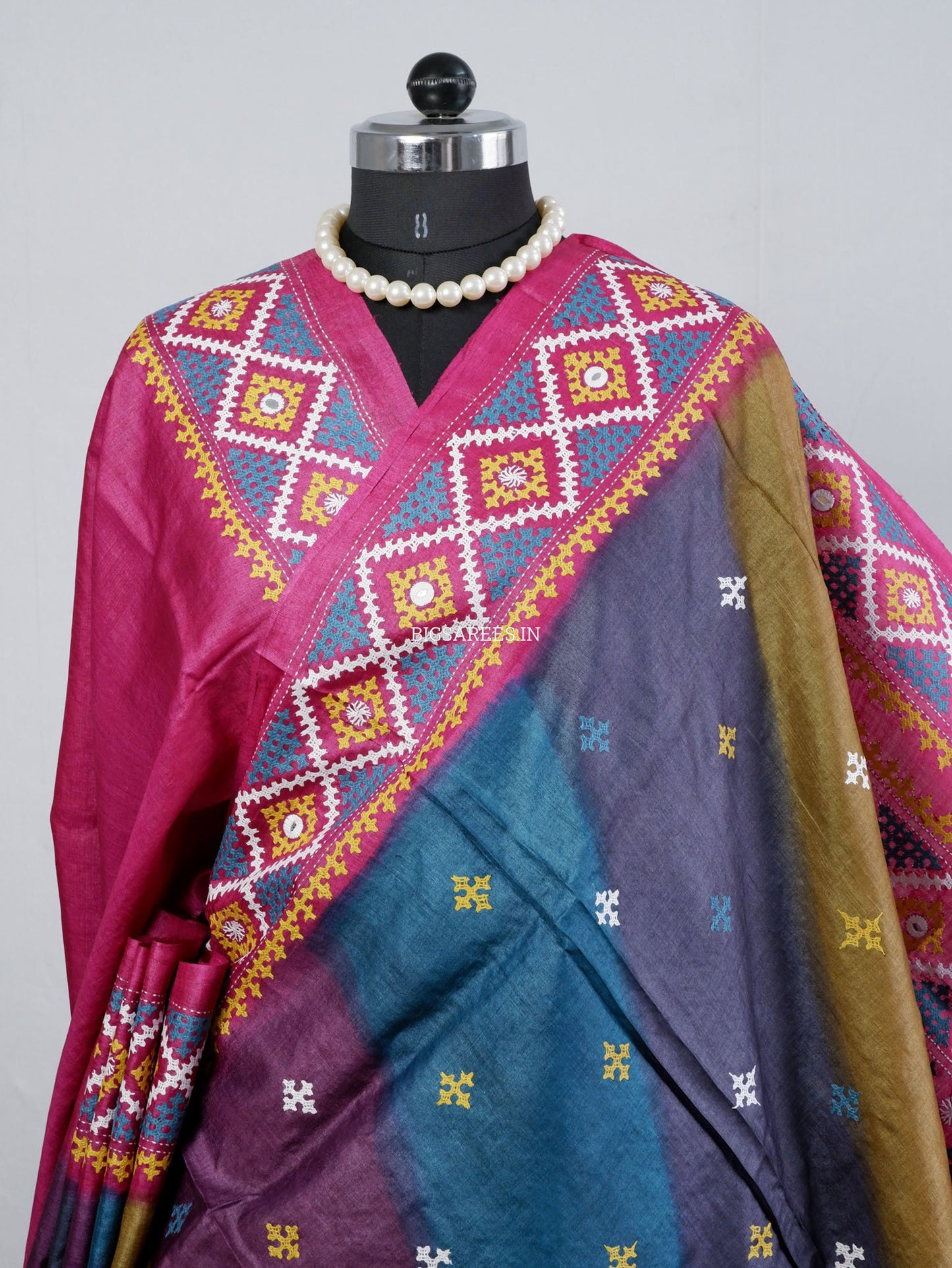Kutchi Hand Embroidered Saree | Tassar Silk | Silk Marked | Multicolor