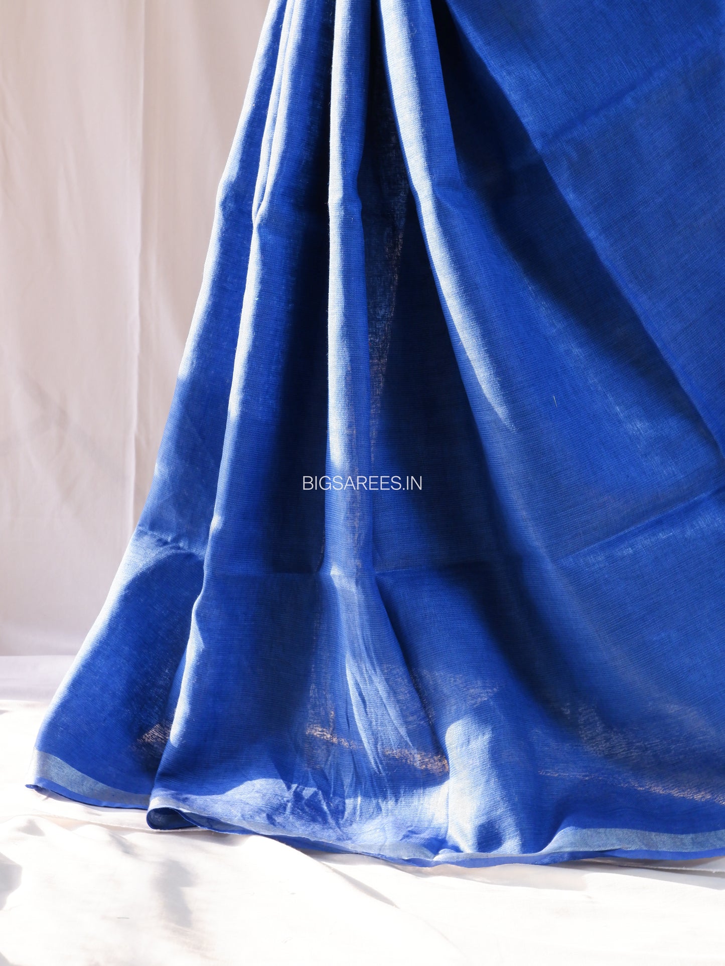 Hand-Embroidered Linen Saree With Blouse | Linen by Linen | Blue