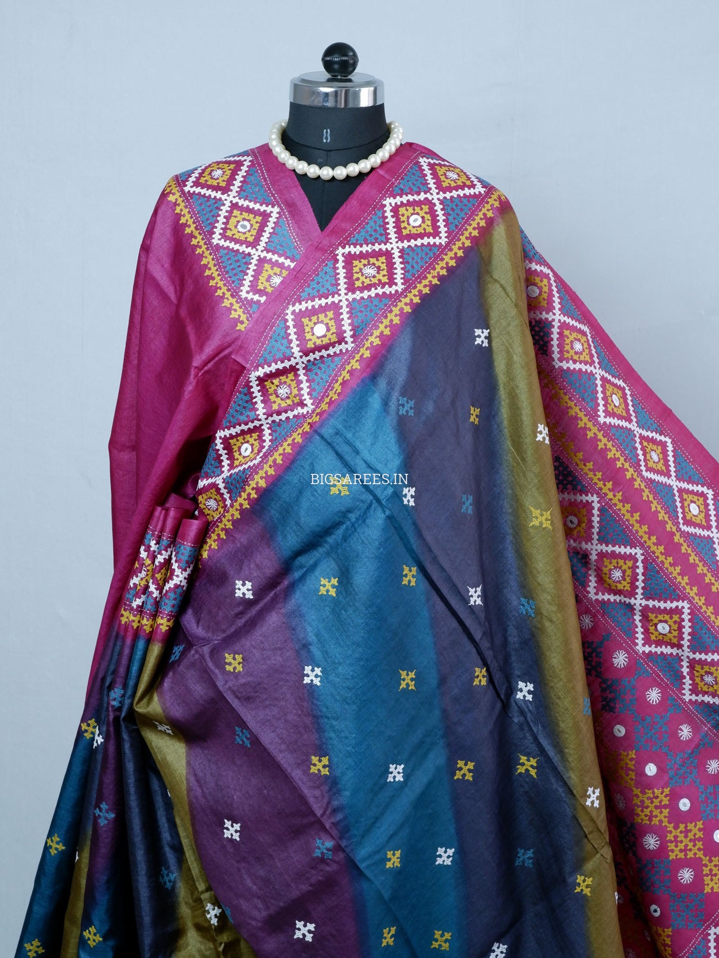 Kutchi Hand Embroidered Saree | Tassar Silk | Silk Marked | Multicolor