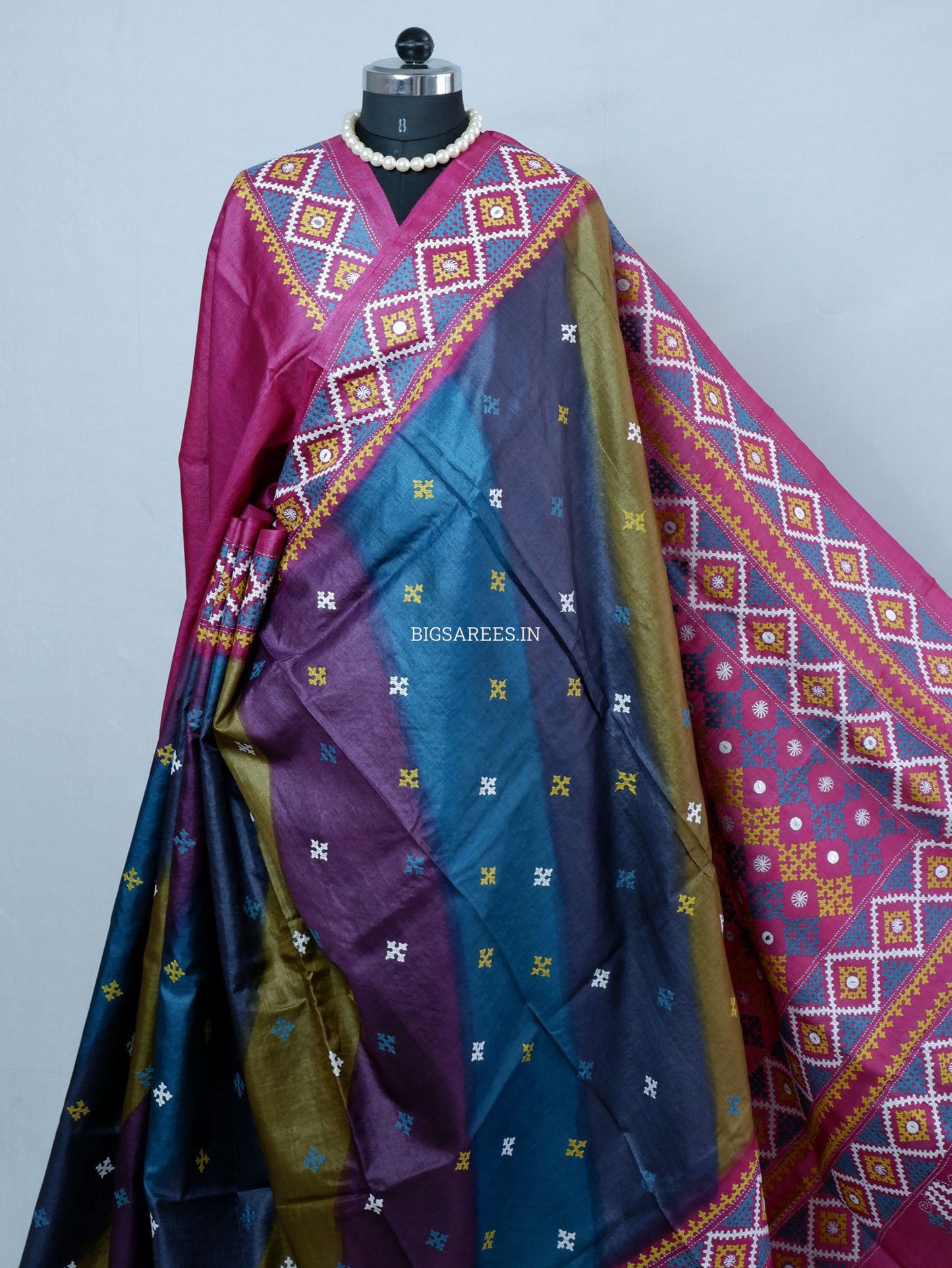 Kutchi Hand Embroidered Saree | Tassar Silk | Silk Marked | Multicolor