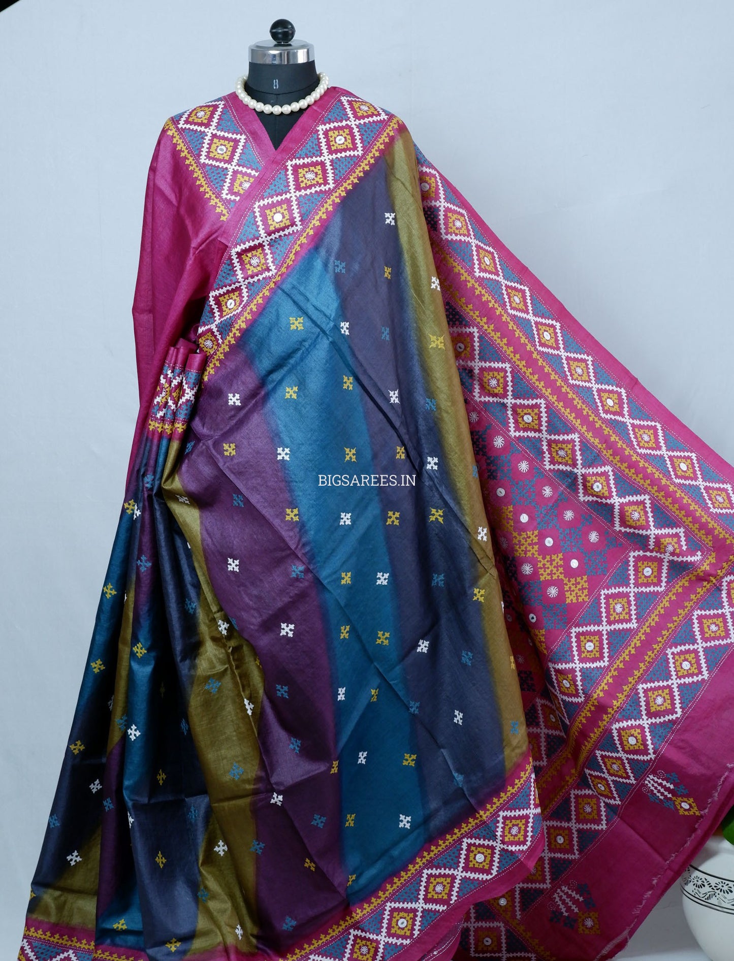Kutchi Hand Embroidered Saree | Tassar Silk | Silk Marked | Multicolor