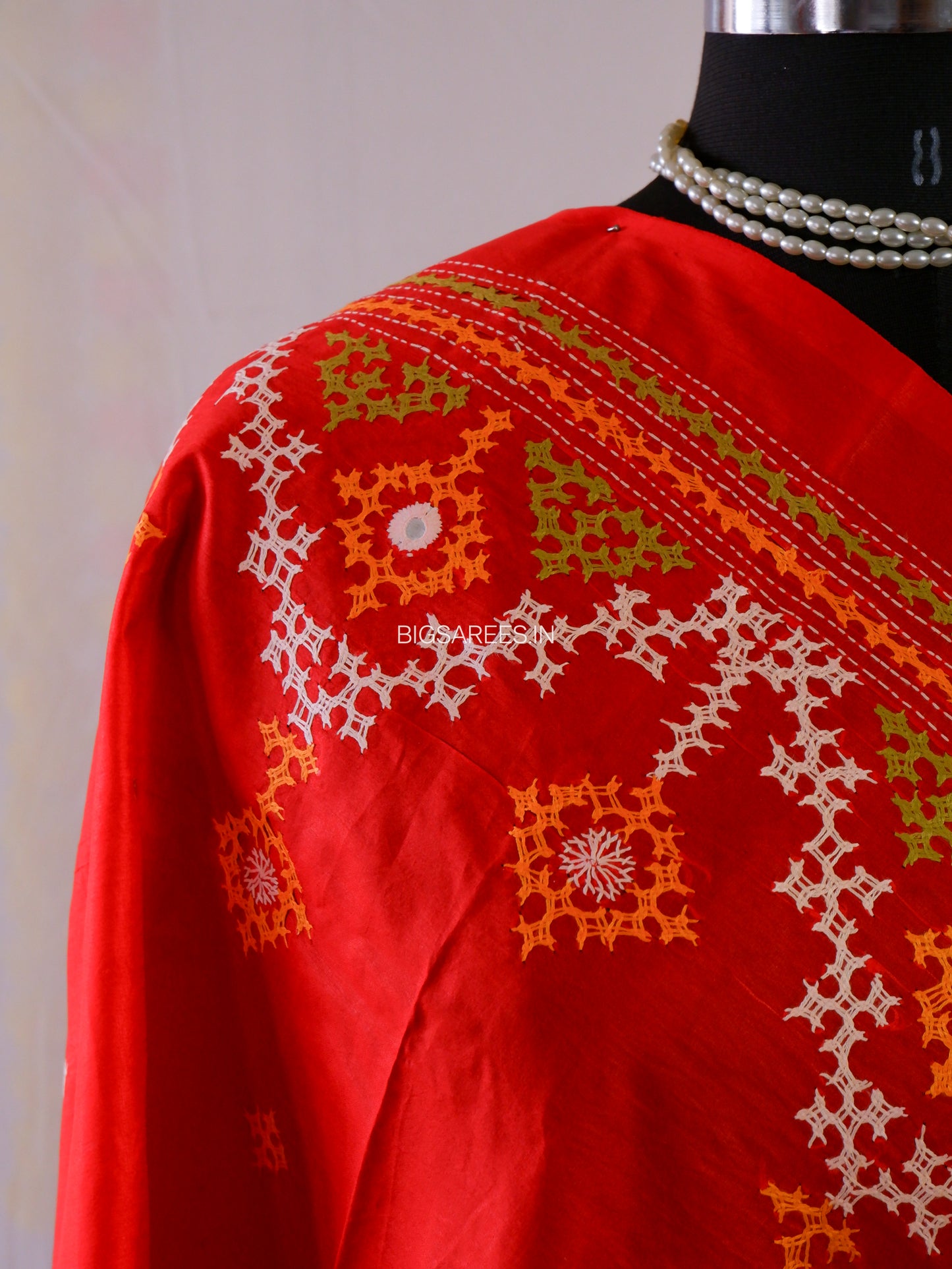 Kutchi Work Dupatta | Pure Banglore Silk Dupatta | Bright Red