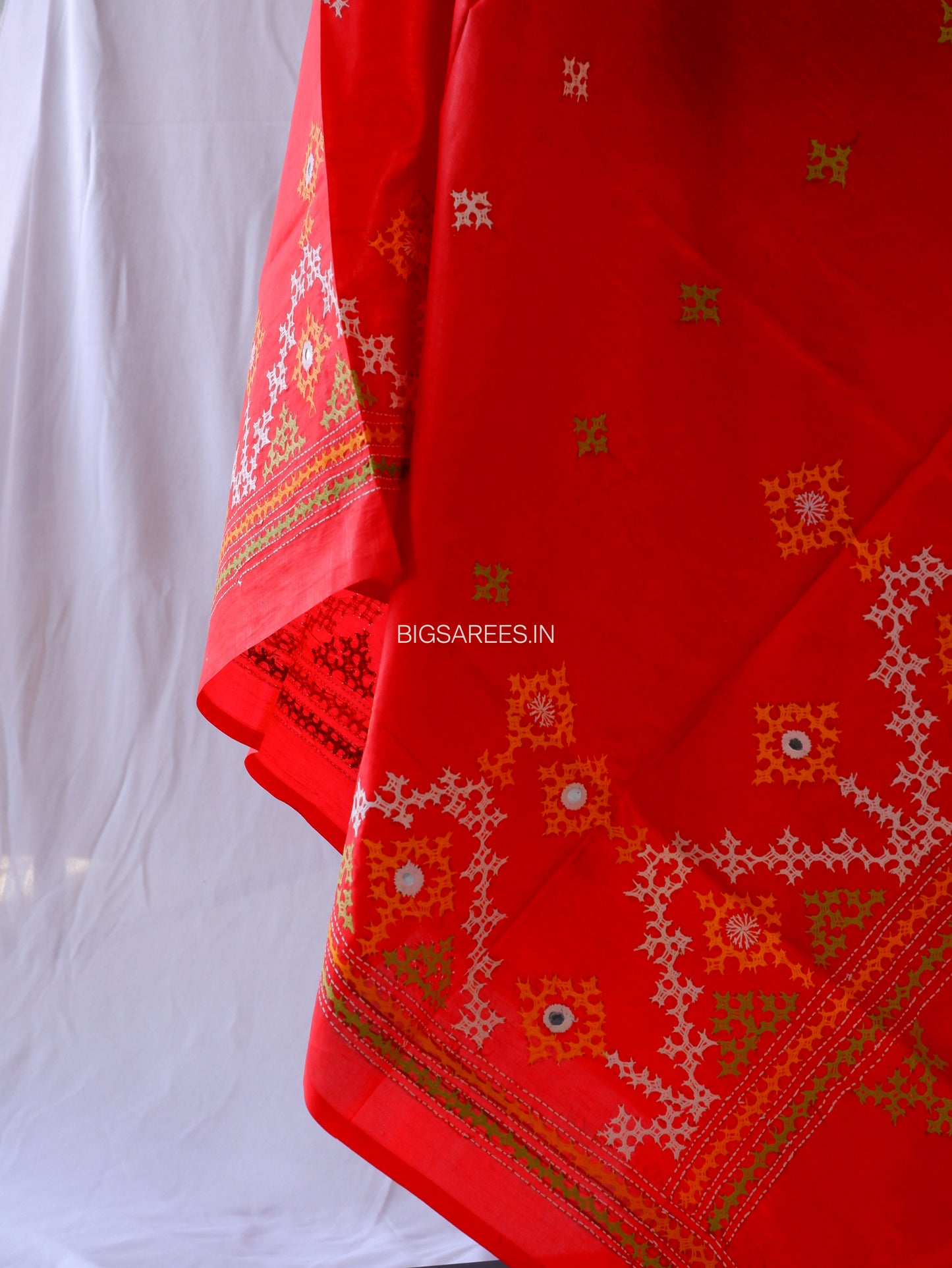Kutchi Work Dupatta | Pure Banglore Silk Dupatta | Bright Red