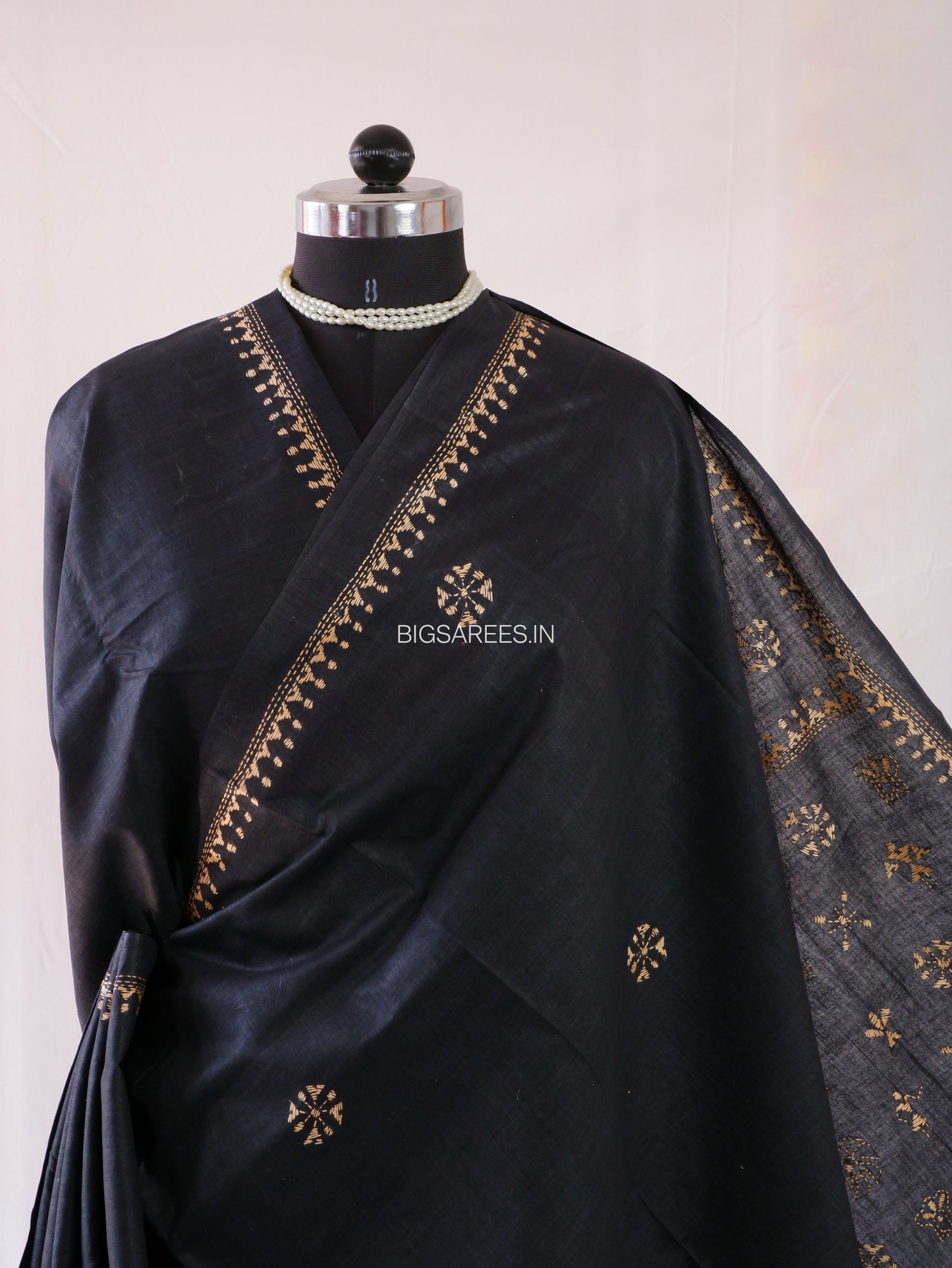 Kantha Hand-Embroidered Saree | Pure Cotton | Black