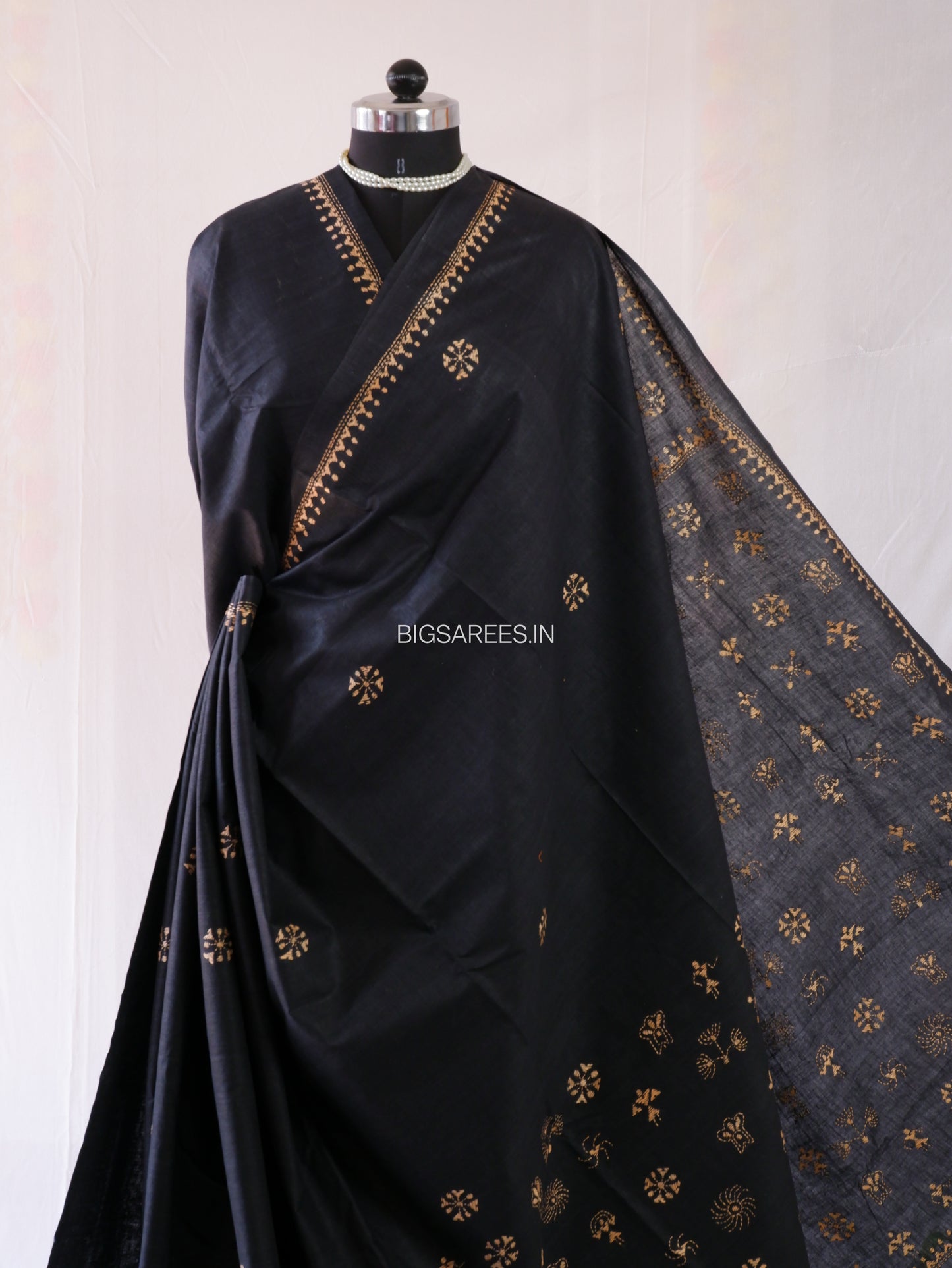 Kantha Hand-Embroidered Saree | Pure Cotton | Black