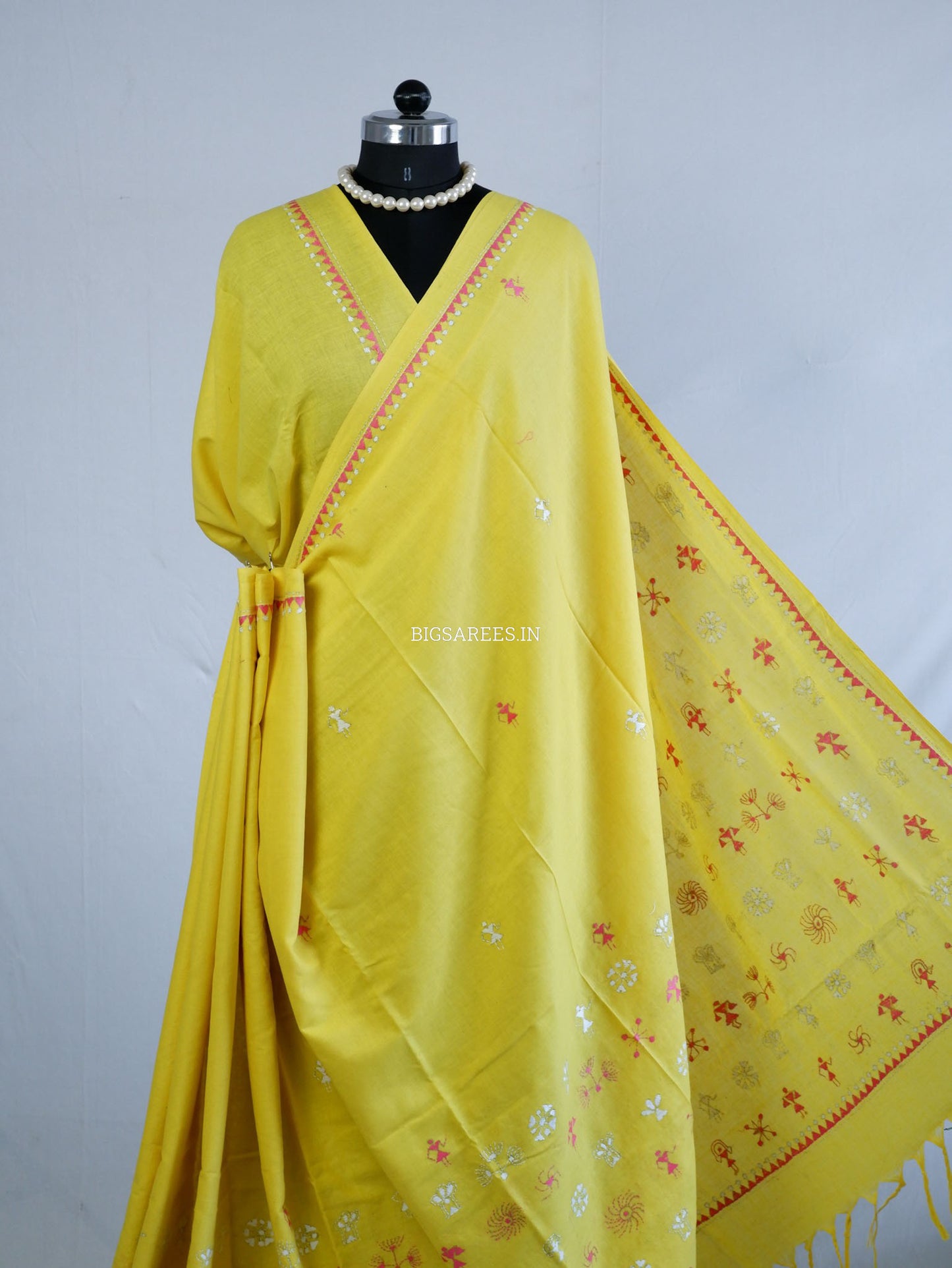 Kantha Hand-Embroidered Saree | Pure Khadi Cotton | Yellow