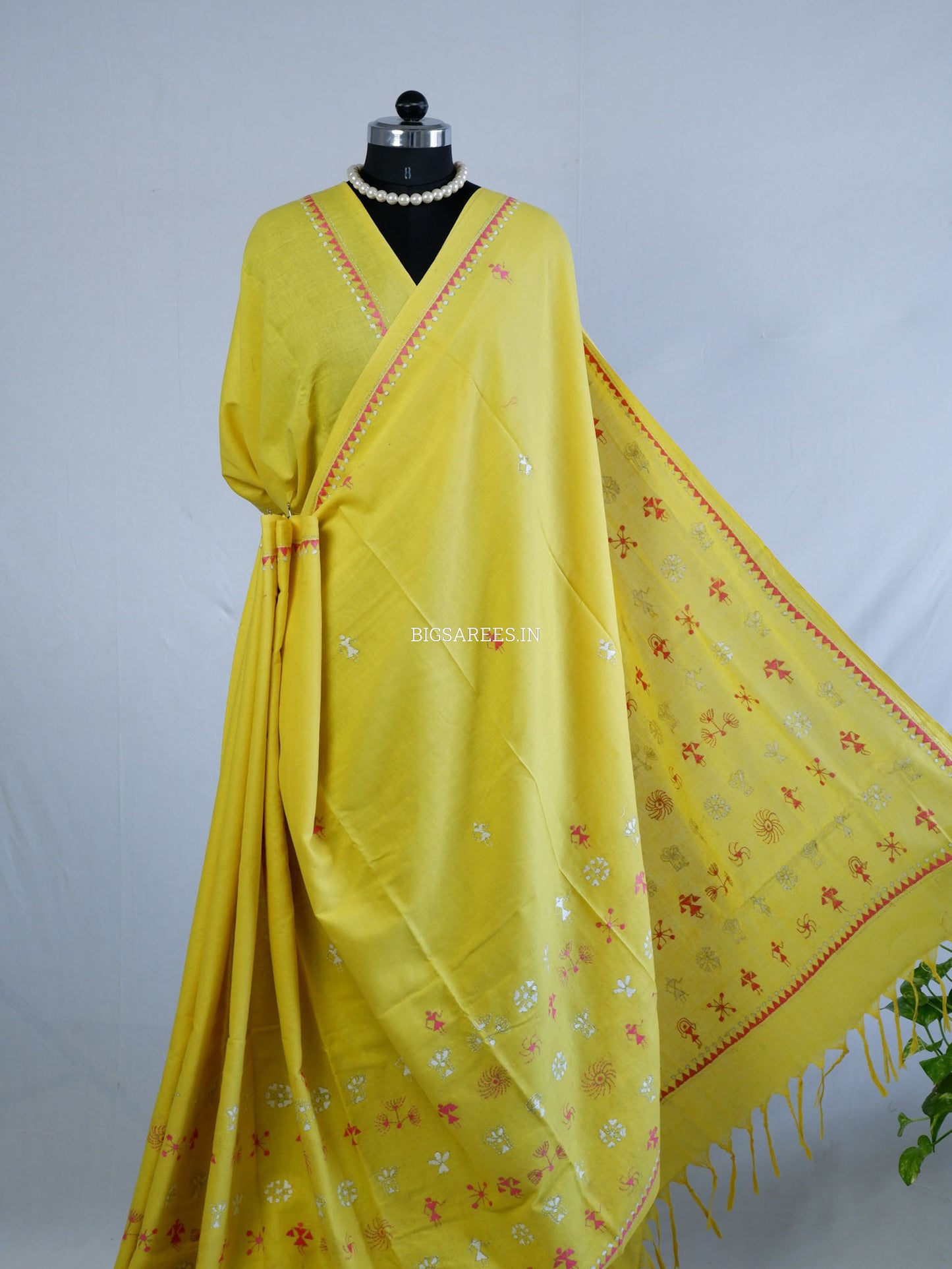 Kantha Hand-Embroidered Saree | Pure Khadi Cotton | Yellow