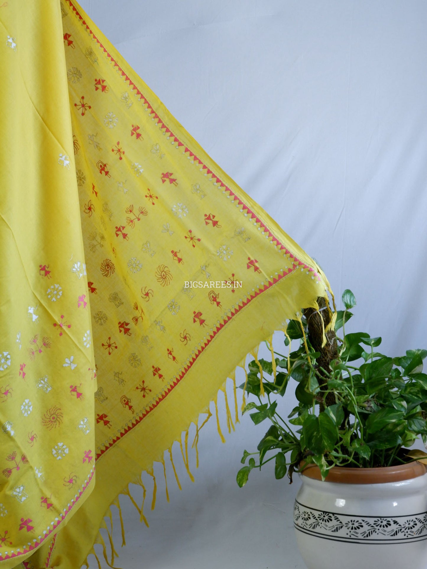 Kantha Hand-Embroidered Saree | Pure Khadi Cotton | Yellow