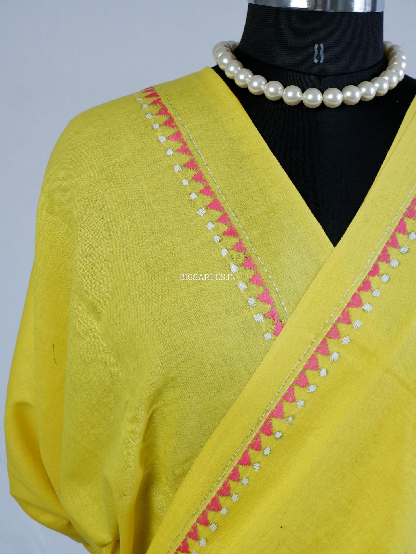Kantha Hand-Embroidered Saree | Pure Khadi Cotton | Yellow