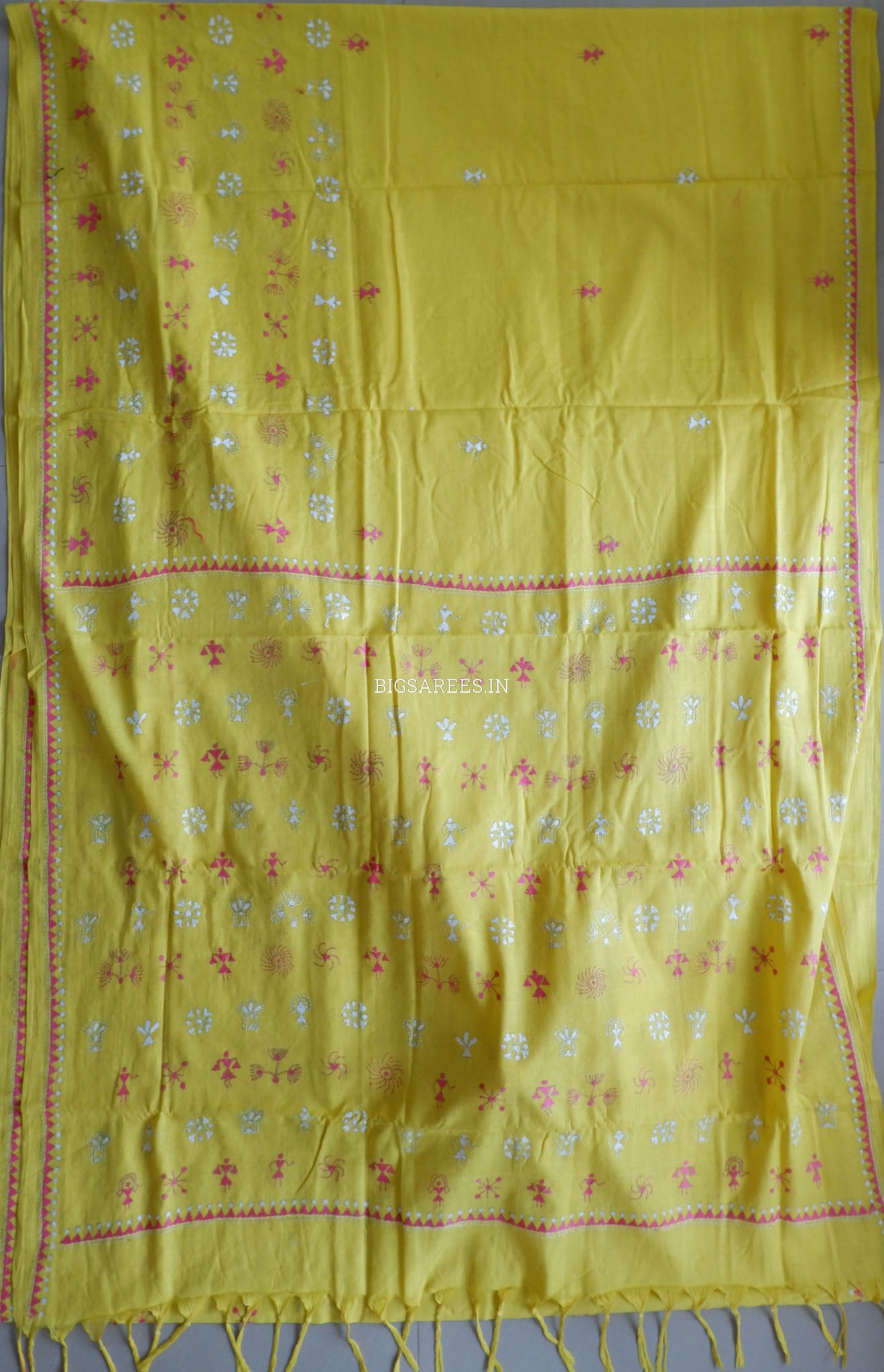 Kantha Hand-Embroidered Saree | Pure Khadi Cotton | Yellow