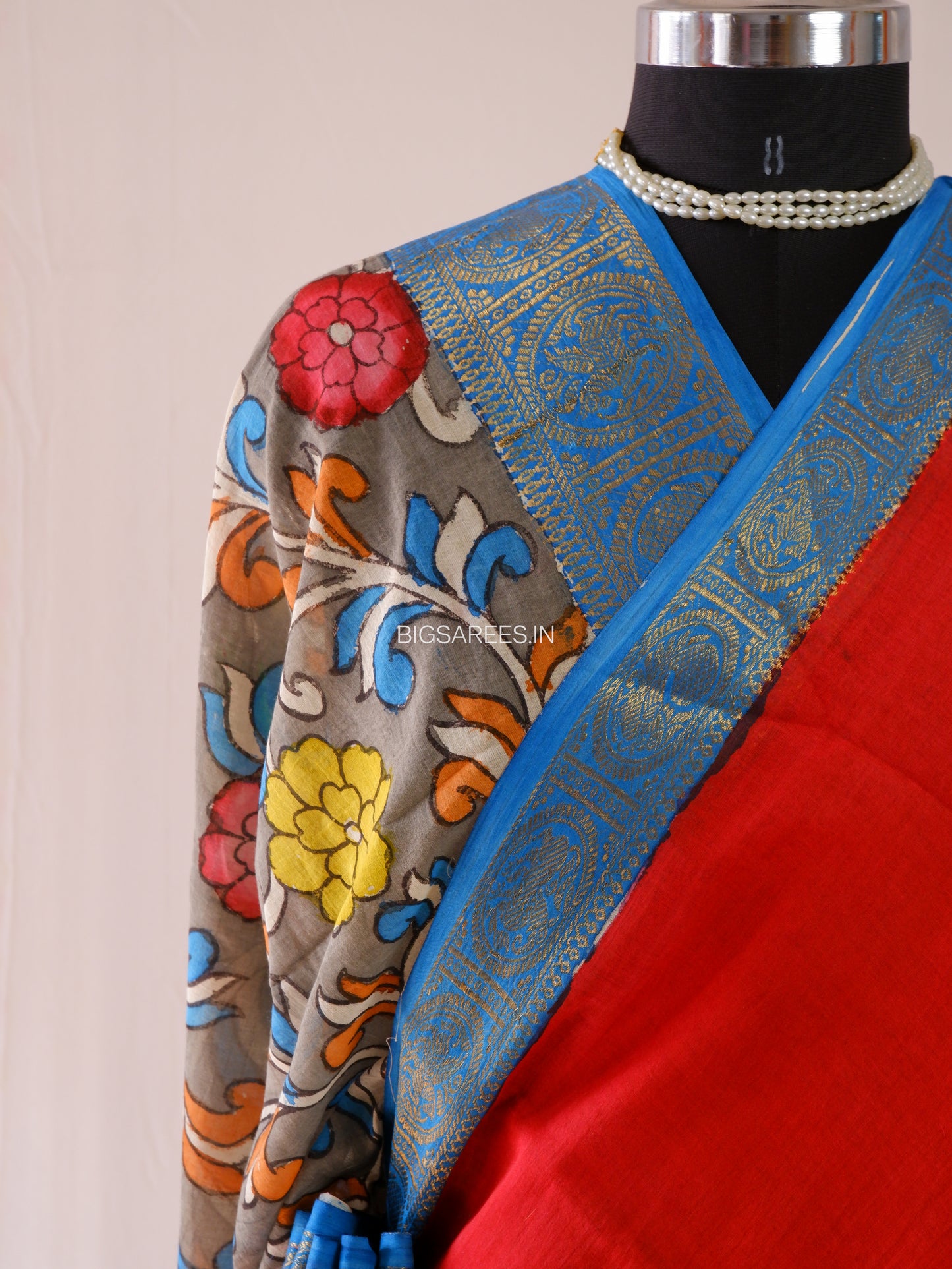 Pen Kalamkari Cotton Saree with Running Blouse | Hand-Painted | Red