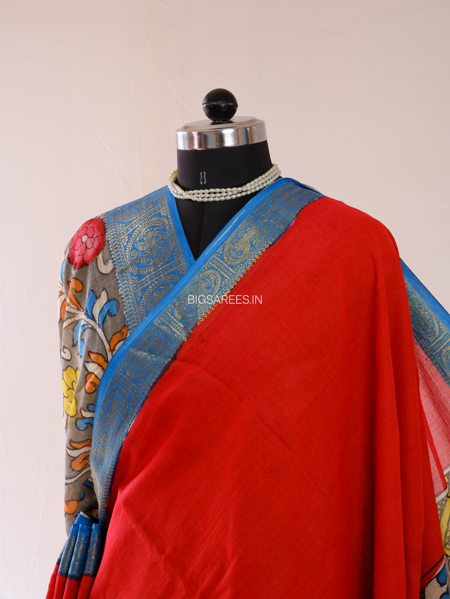 Pen Kalamkari Cotton Saree with Running Blouse | Hand-Painted | Red