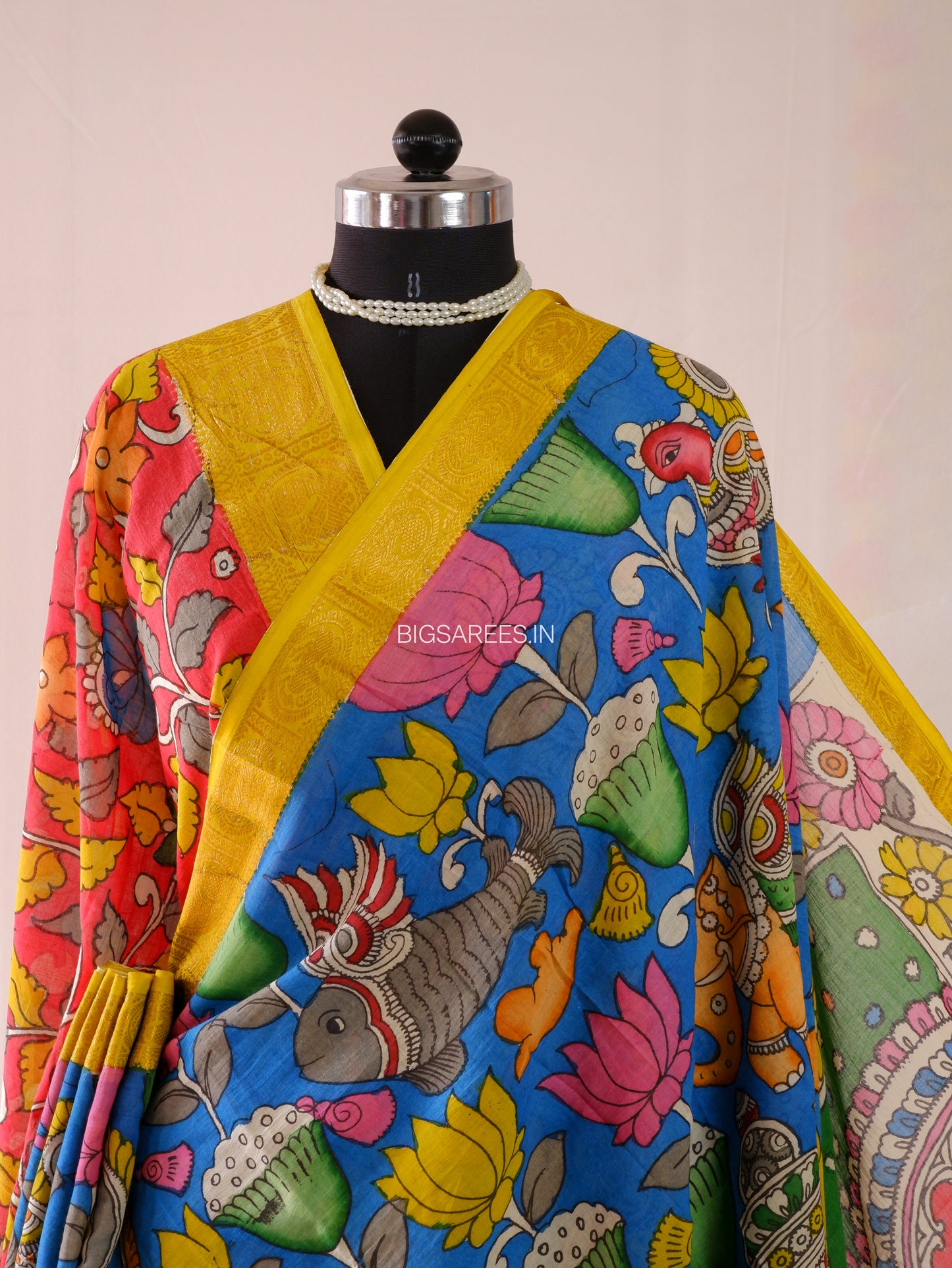 Pen Kalamkari Cotton Saree with Running Blouse | Hand-Painted | Blue