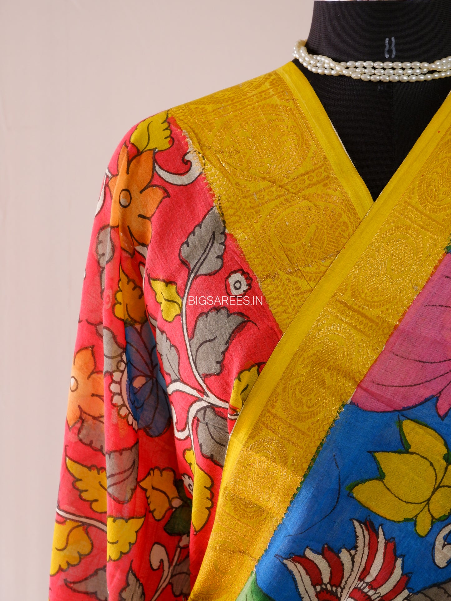 Pen Kalamkari Cotton Saree with Running Blouse | Hand-Painted | Blue