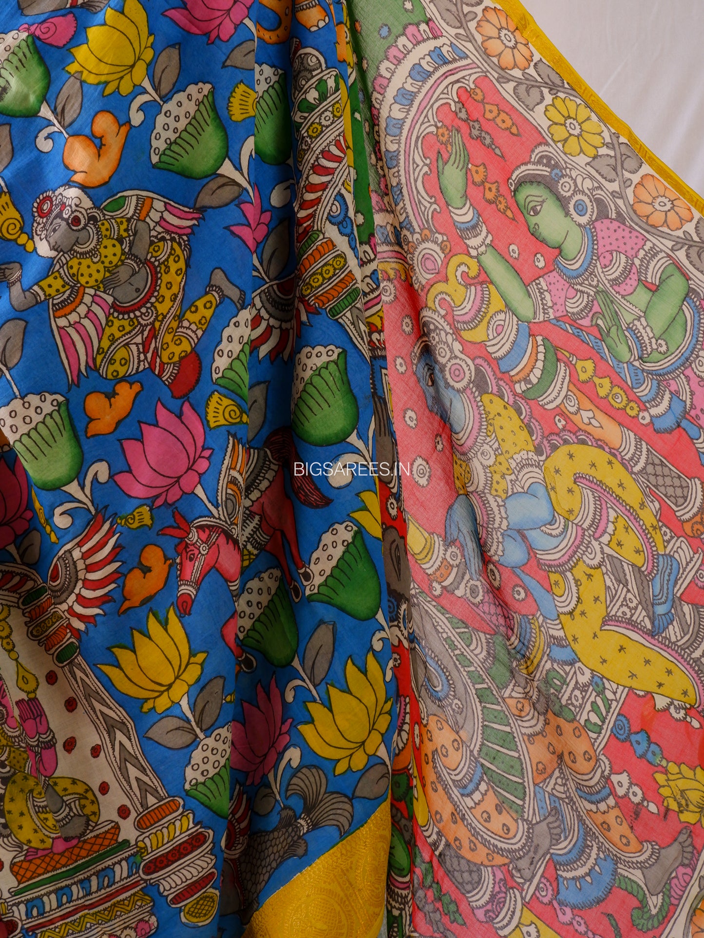 Pen Kalamkari Cotton Saree with Running Blouse | Hand-Painted | Blue